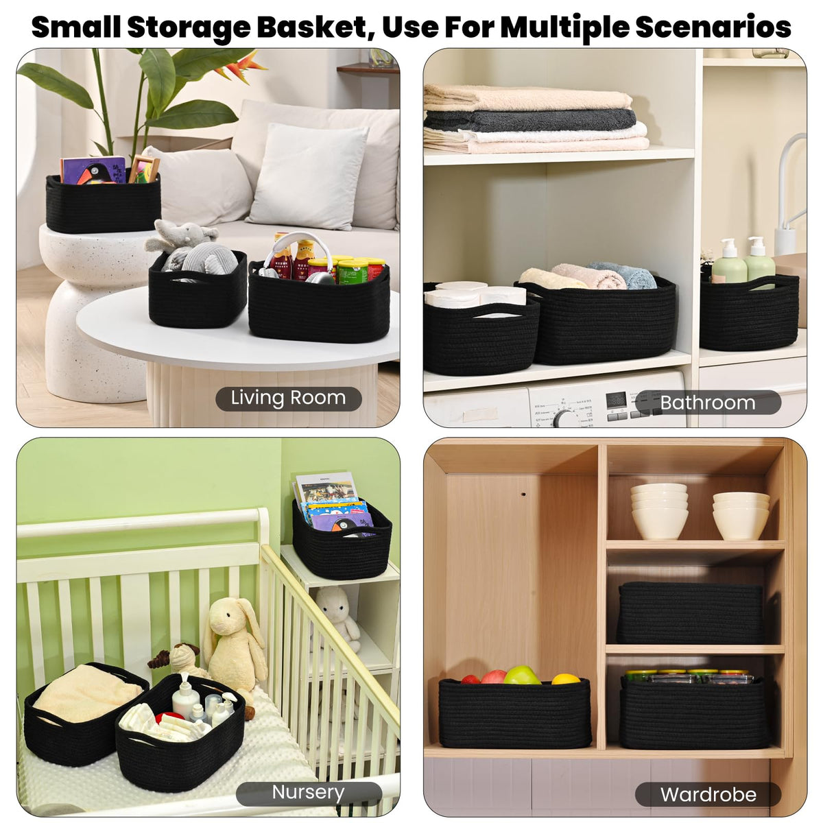 Small Black Baskets for Organizing (3 Count)