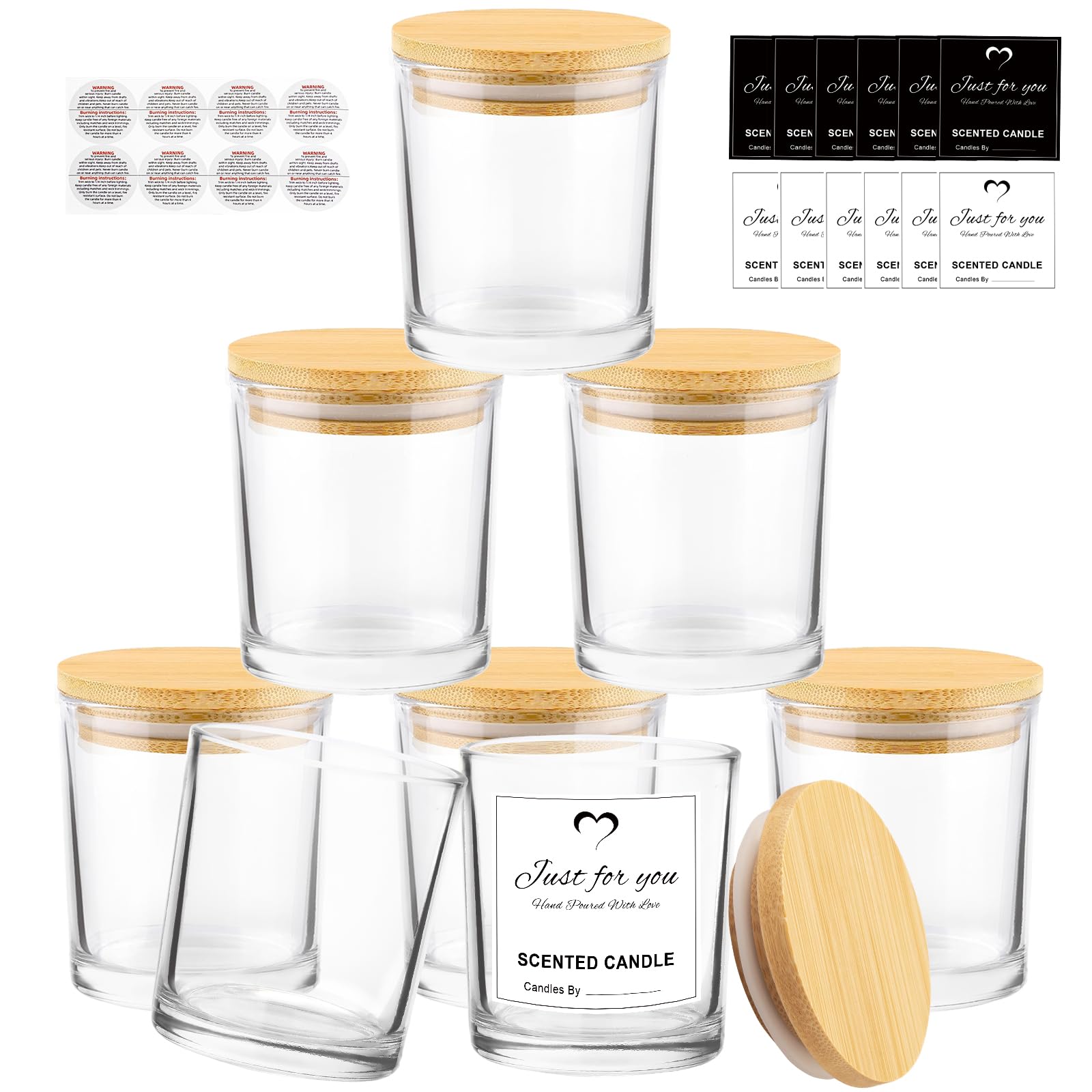 8 Pack 14 OZ Clear Glass Candle Jars with Bamboo Lids