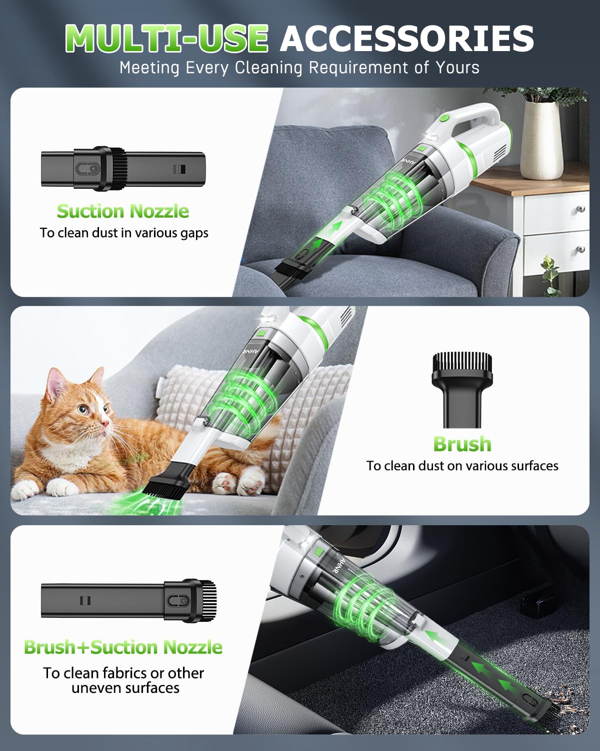 Handheld Vacuum Cleaner Cordless Rechargeable 16000PA for Car Home