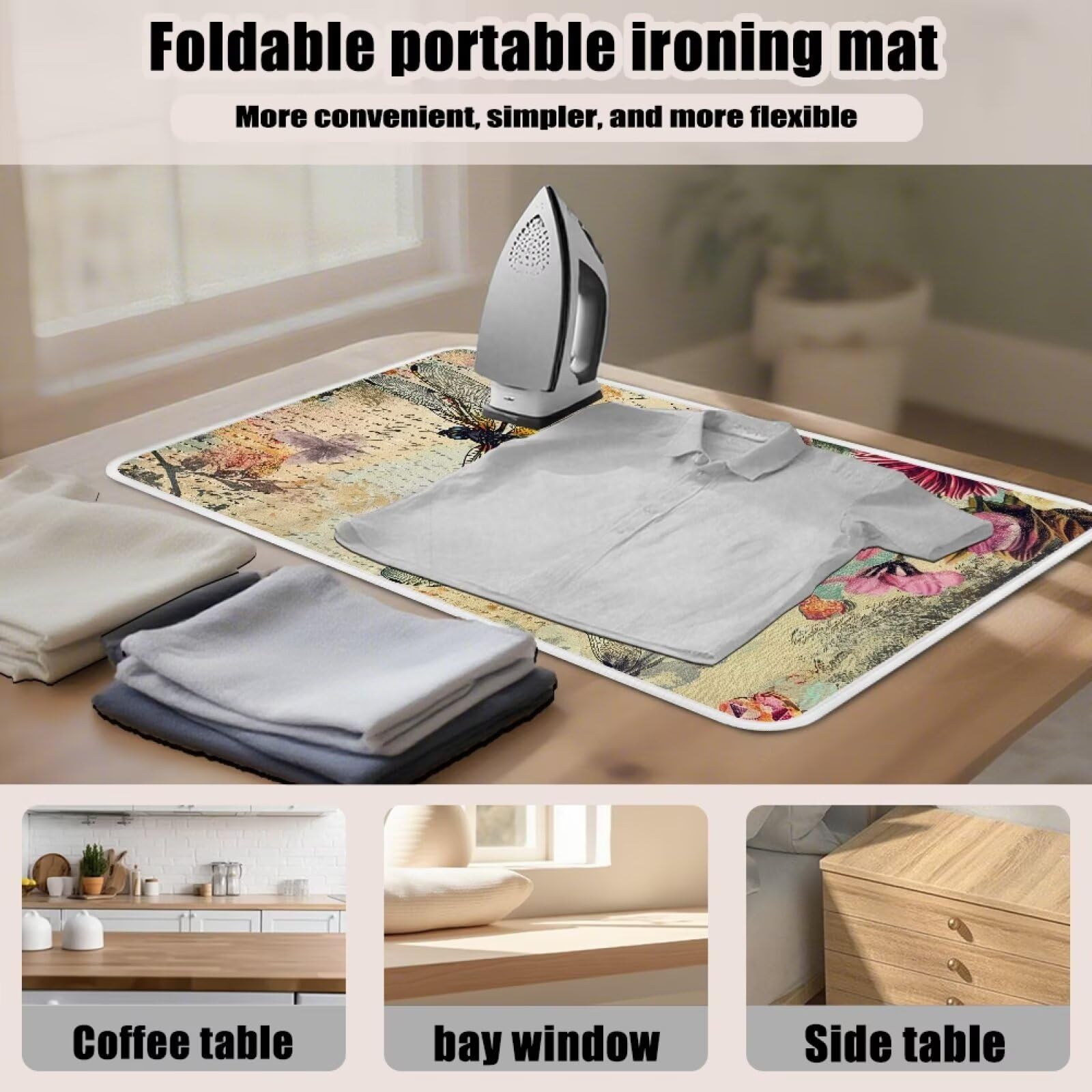 Vintage Ironing Pad Dragonfly Ironing Blanket Thick Travel Iron Pad Heat Resistant Ironing Board Cover for Table Top