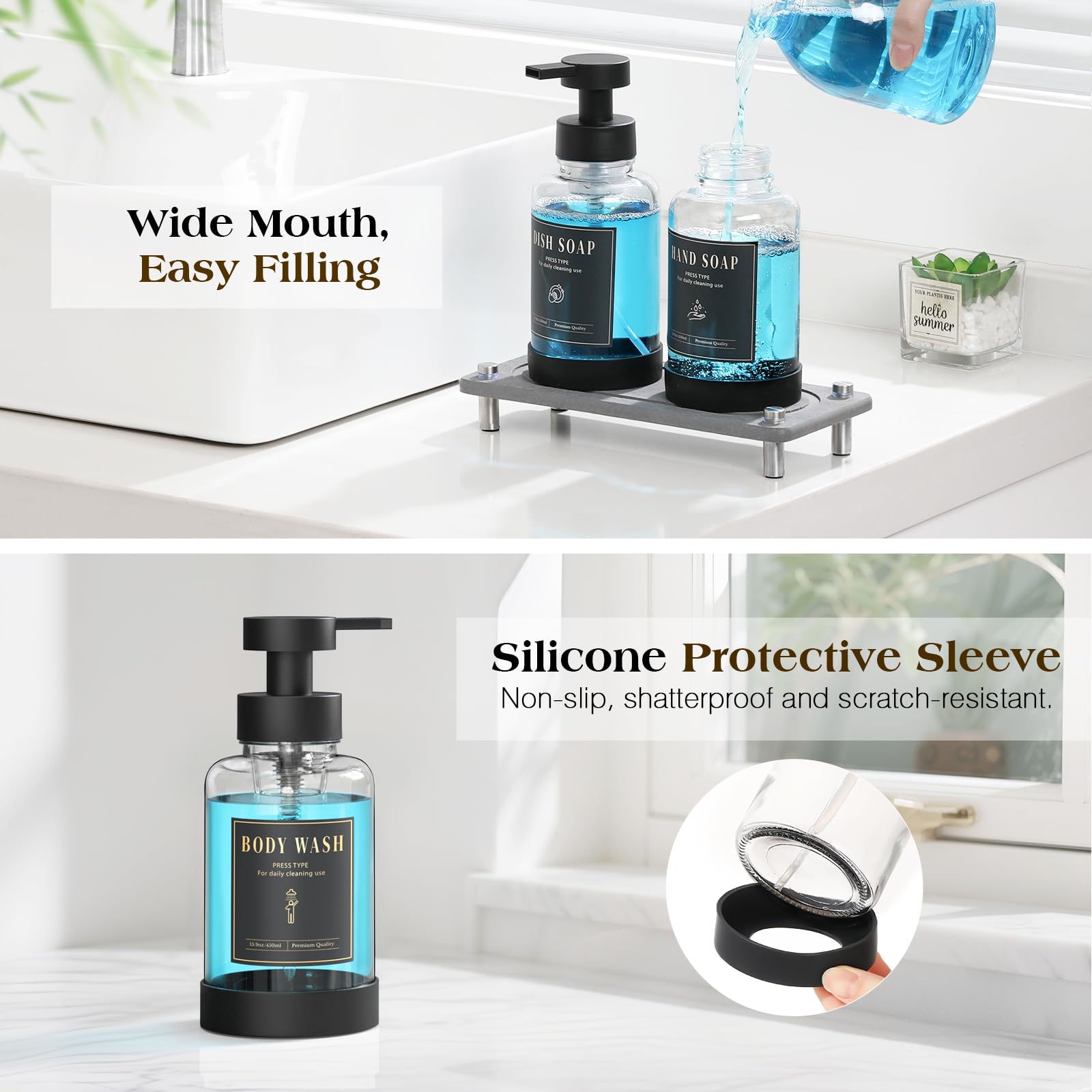 15oz Glass Foaming Soap Dispenser Set (2 Count)