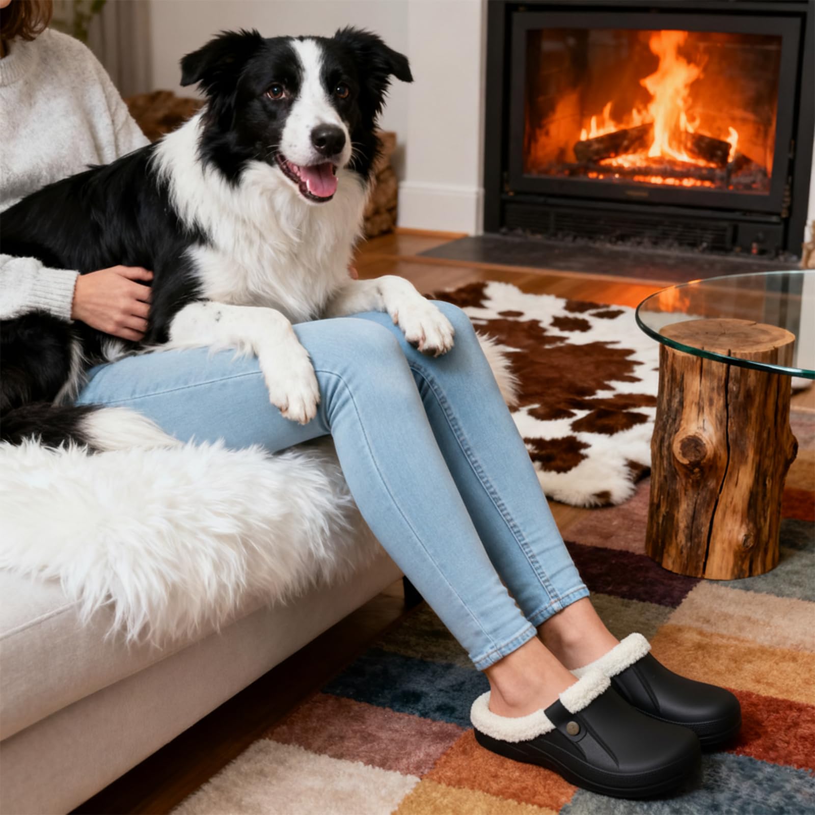 Fur Lined Clogs for Women & Men Fuzzy Slippers with Memory Foam