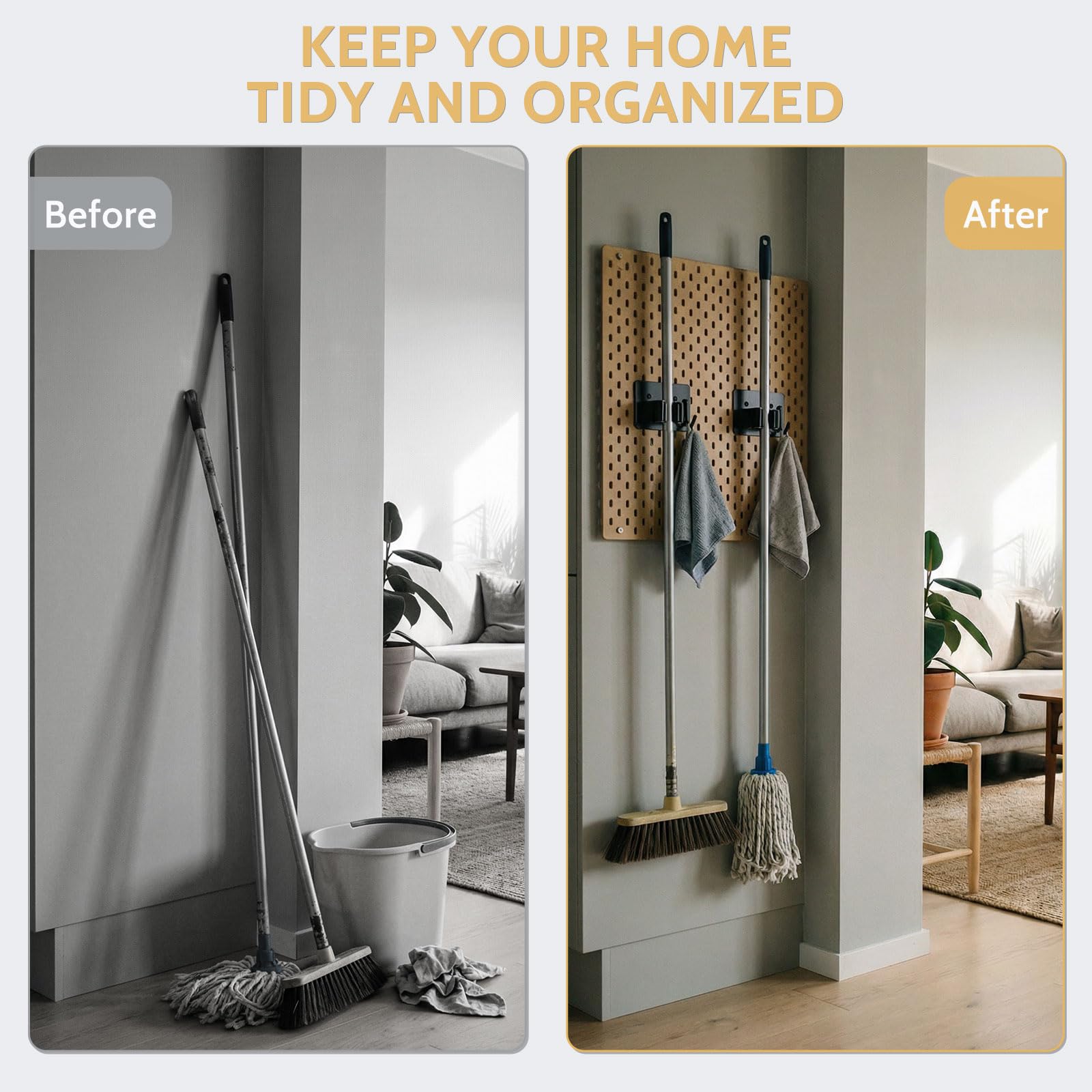 4pcs Magnetic Broom Holder Wall Mount (4 Count)
