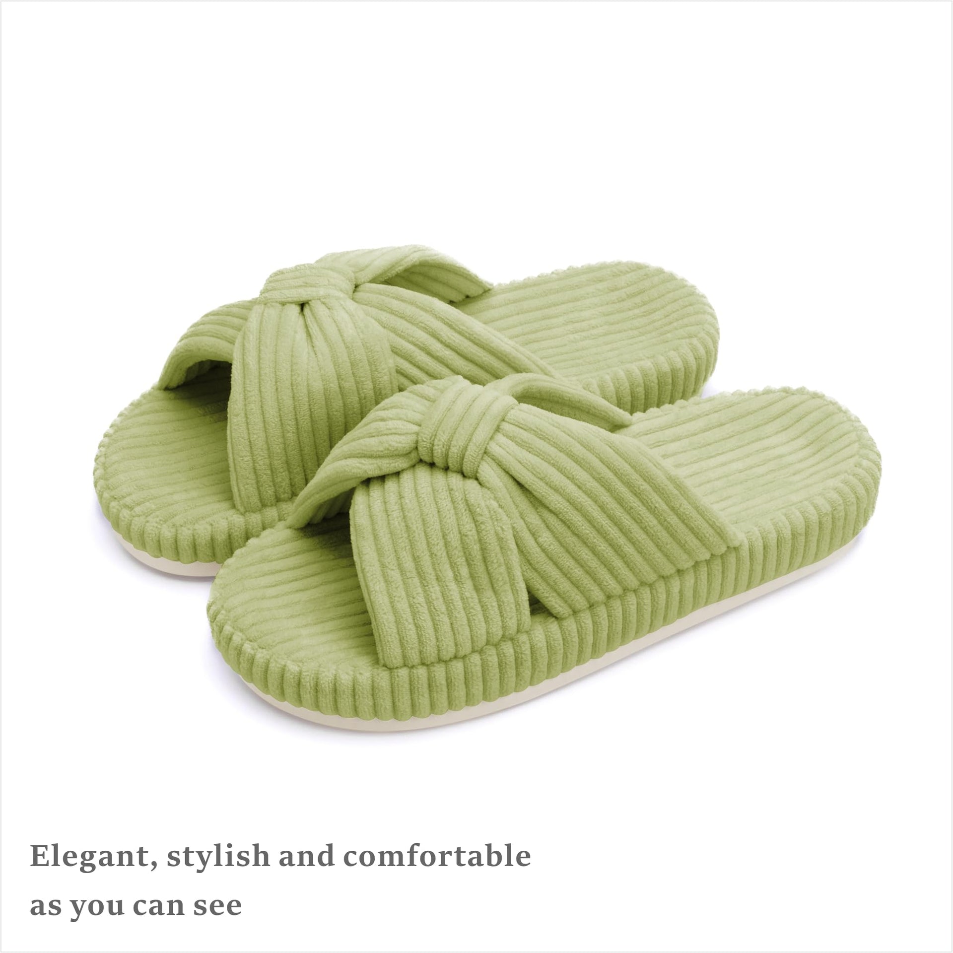 Slippers for Women Memory Foam House Bedroom Corduroy Bow Crossbands Slipper Shoes Comfy Trendy Gift Slippers Avocado Green Size 7 8 6.5