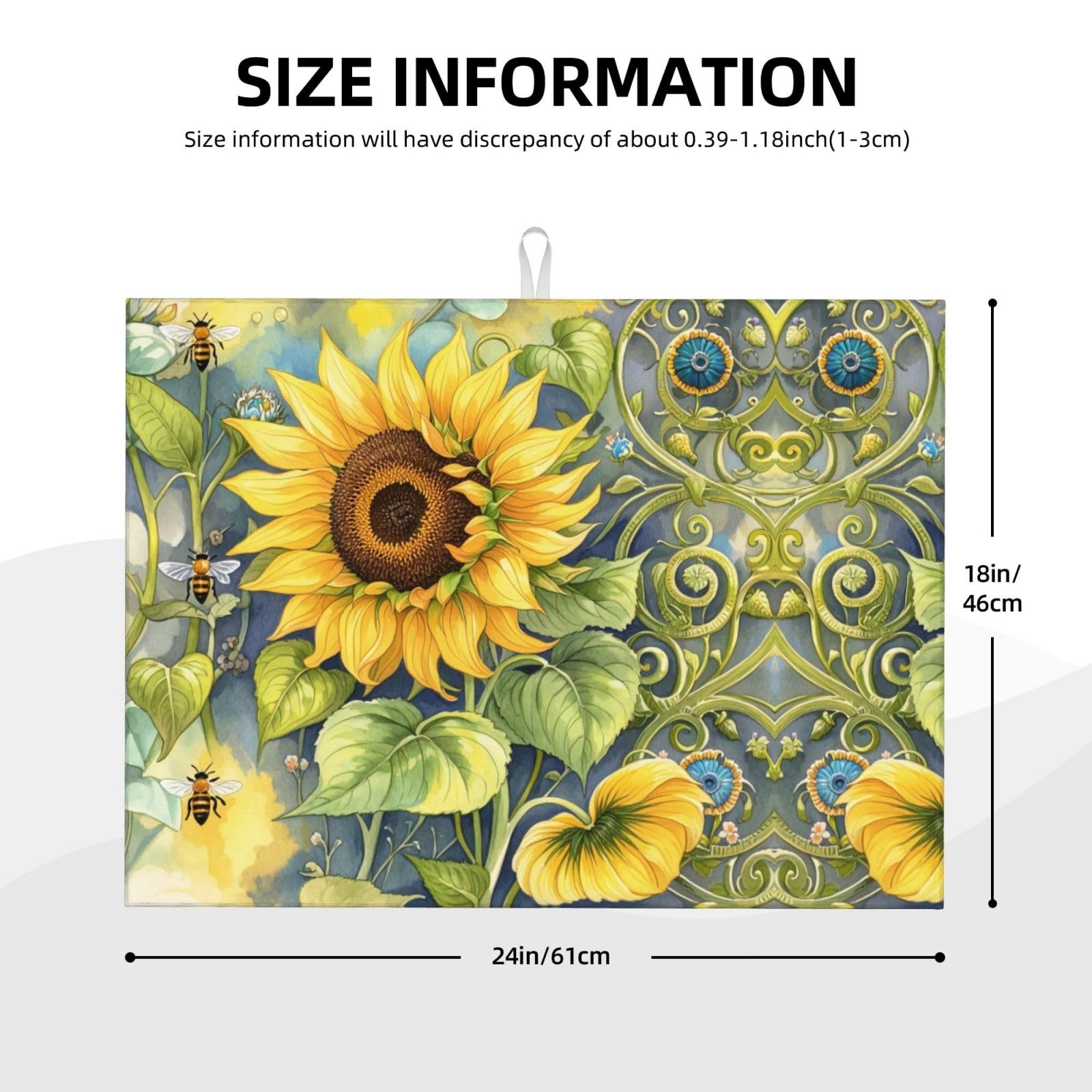 Sunflower Bee Dish Drying Mat Highly Absorbent Double