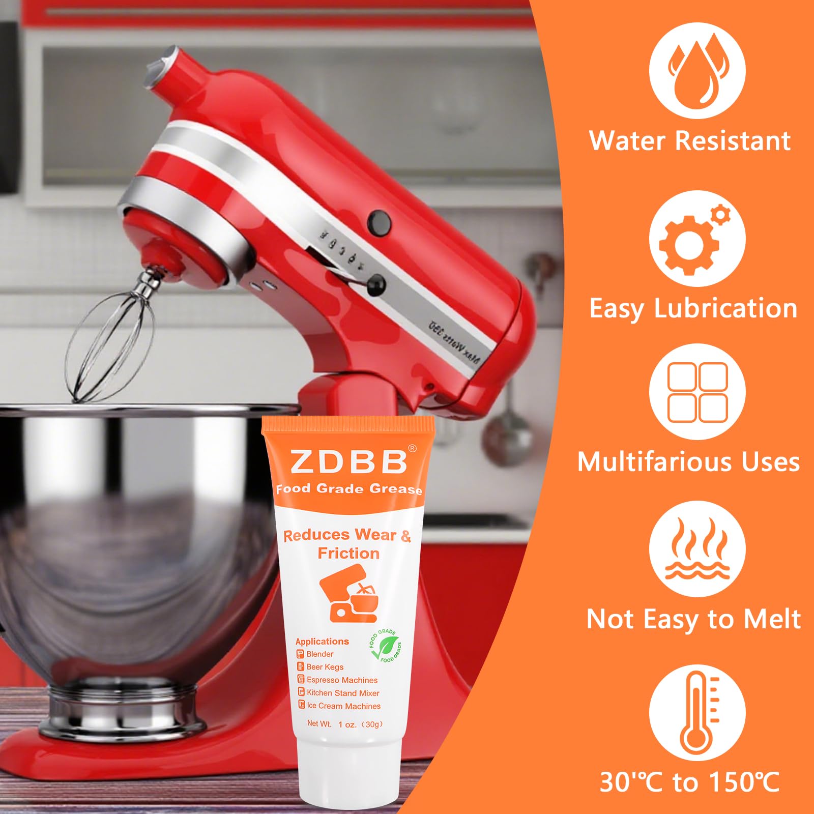 Food Grade Grease for Kitchenaid Stand Mixer Odorless Food Grade Equipment Lubricant with PTFE Espresso Machine Grease Sanitary Lubricant for Beer Kegs