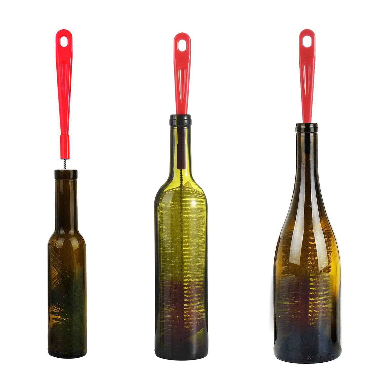 3 Pack Long Red Bottle Cleaning Brush for Narrow Neck Beer