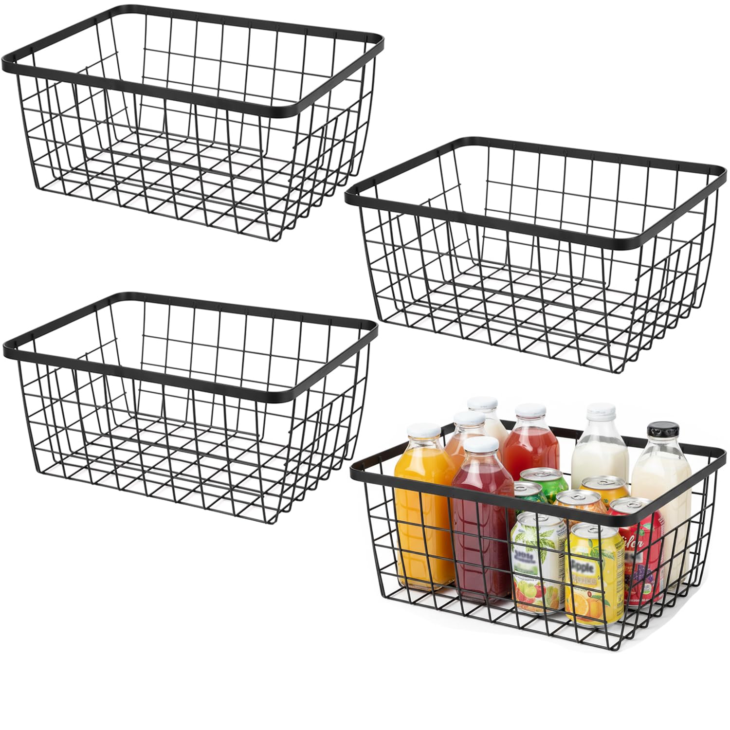 Kitchen Metal Wire Baskets with Handles Food Storage Organizer (4 Count)