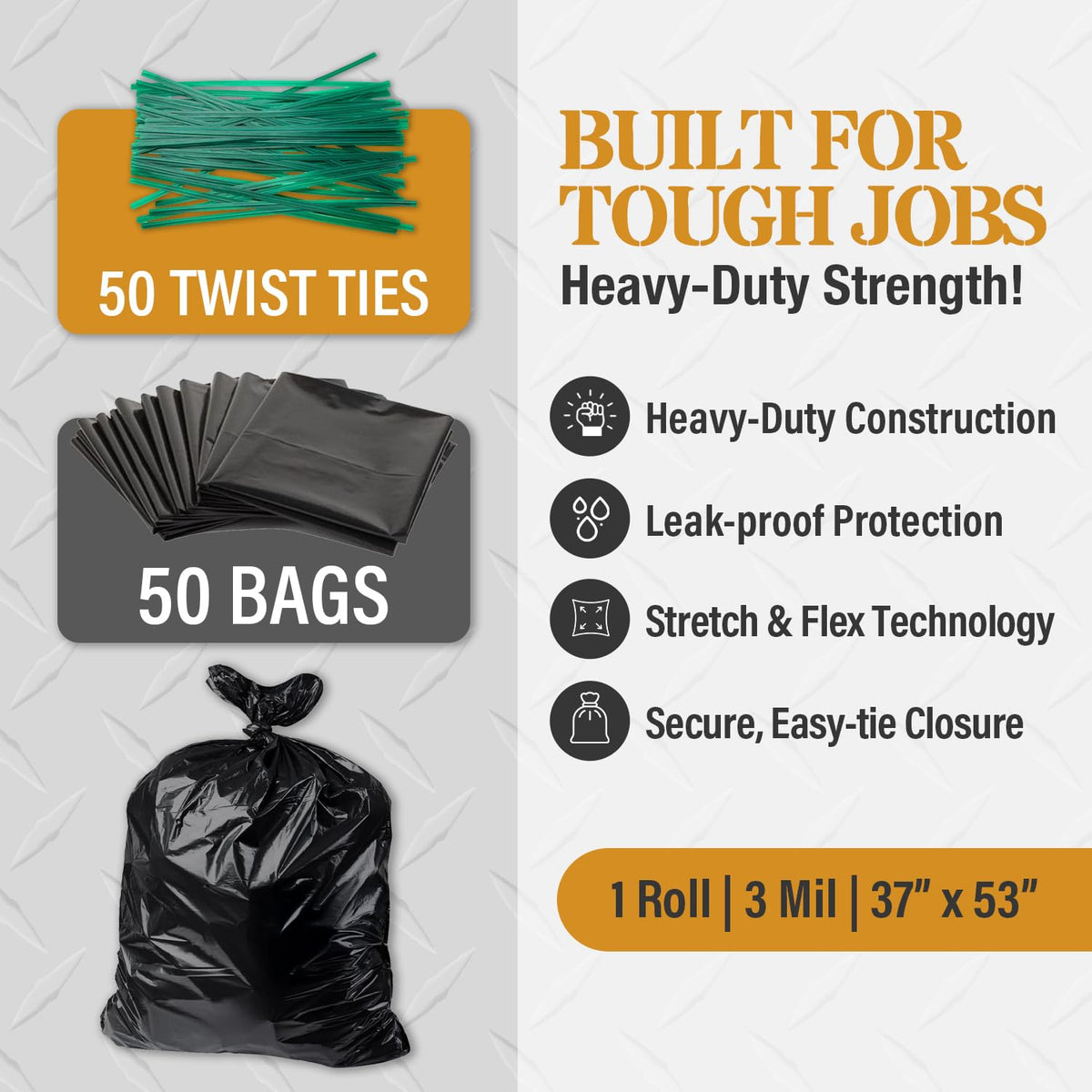 Extra Heavy Duty Black Contractor Garbage Bags 55 Gallon (50 Count)
