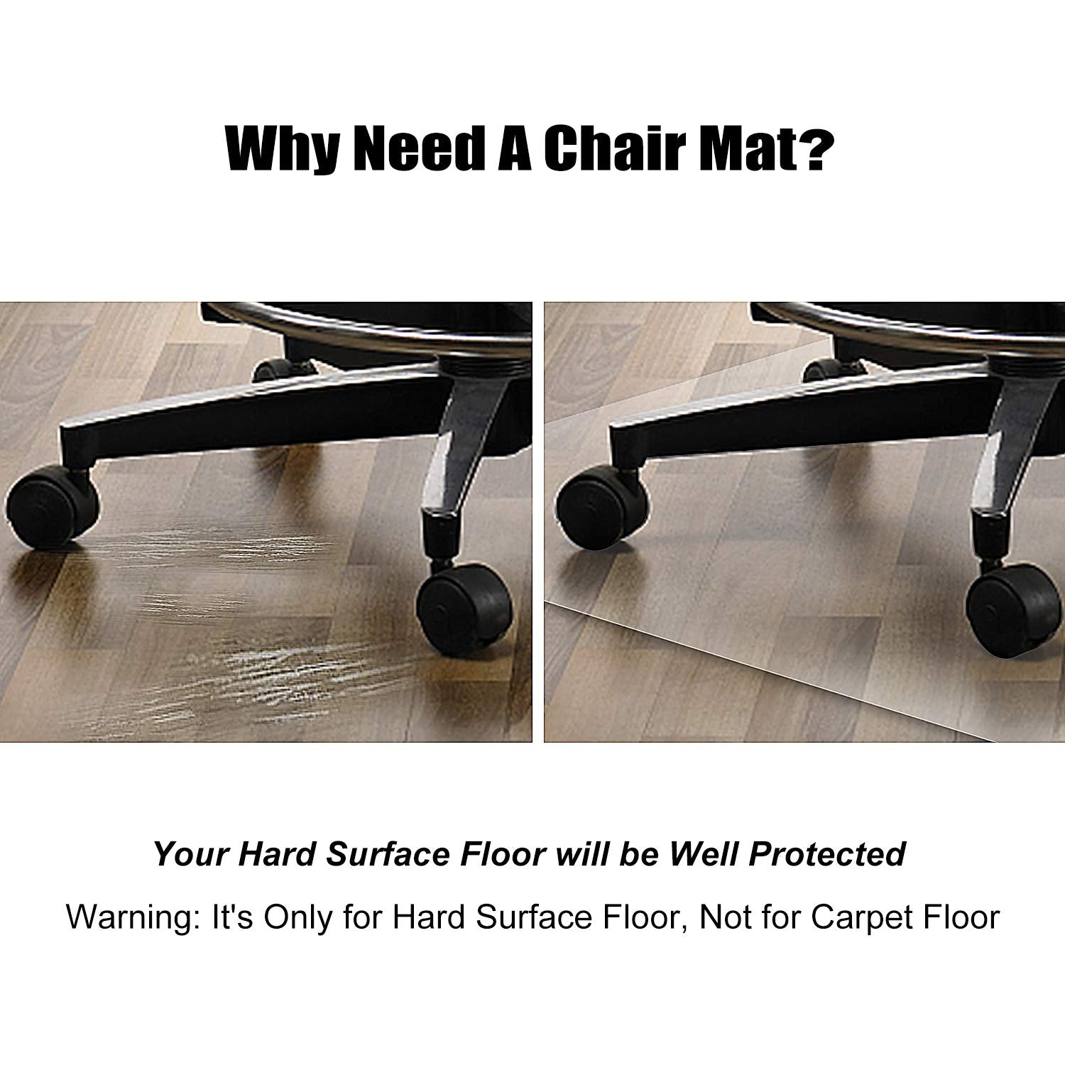 Office Chair Mat for Hardwood Floor and Tile Floor 30 x 48'' Non