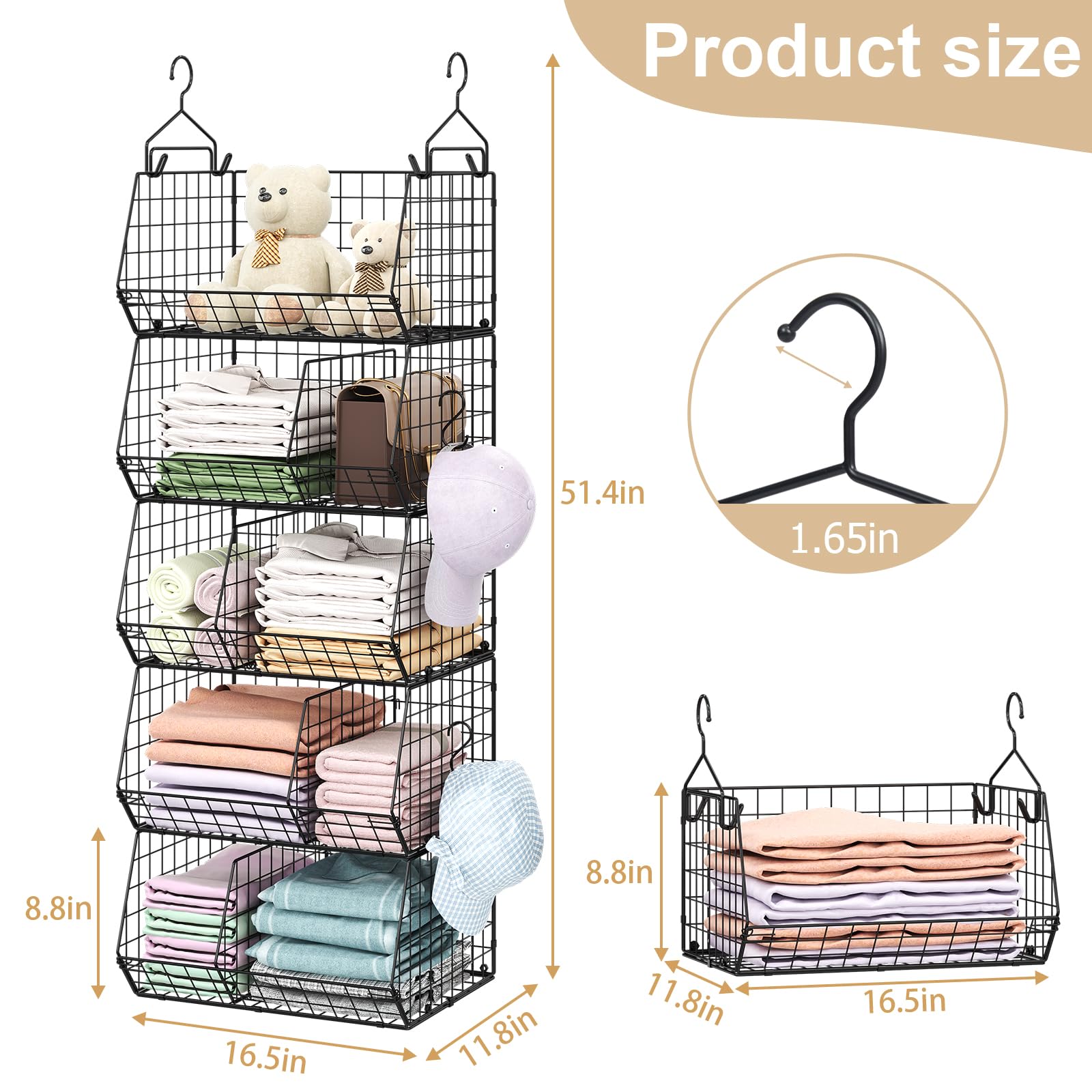 5 Tier Extra Large Closet Hanging Organizer with 5 Dividers (5 Count)
