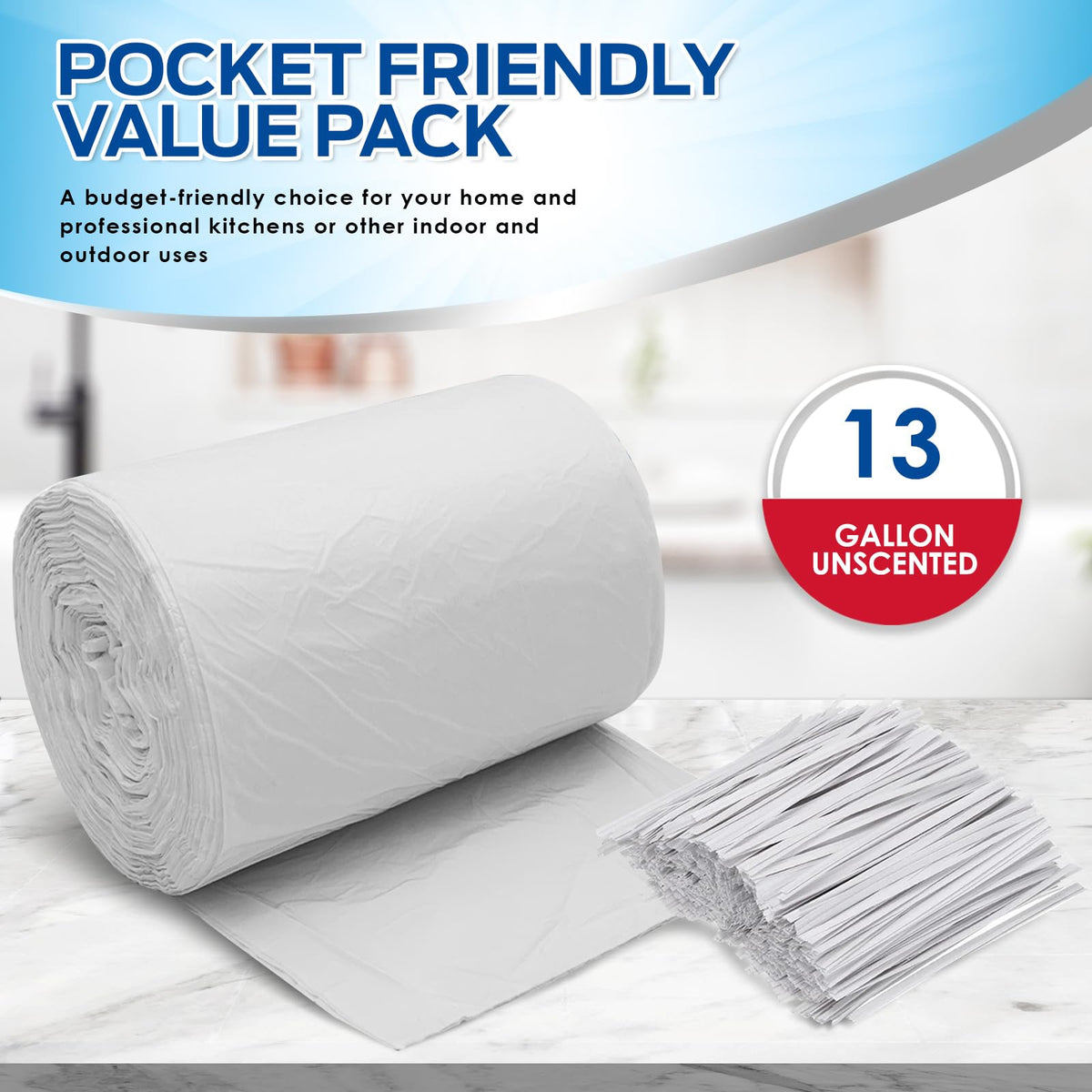 13 Gallon Tall Trash Bags with Twist Ties (130 Count)