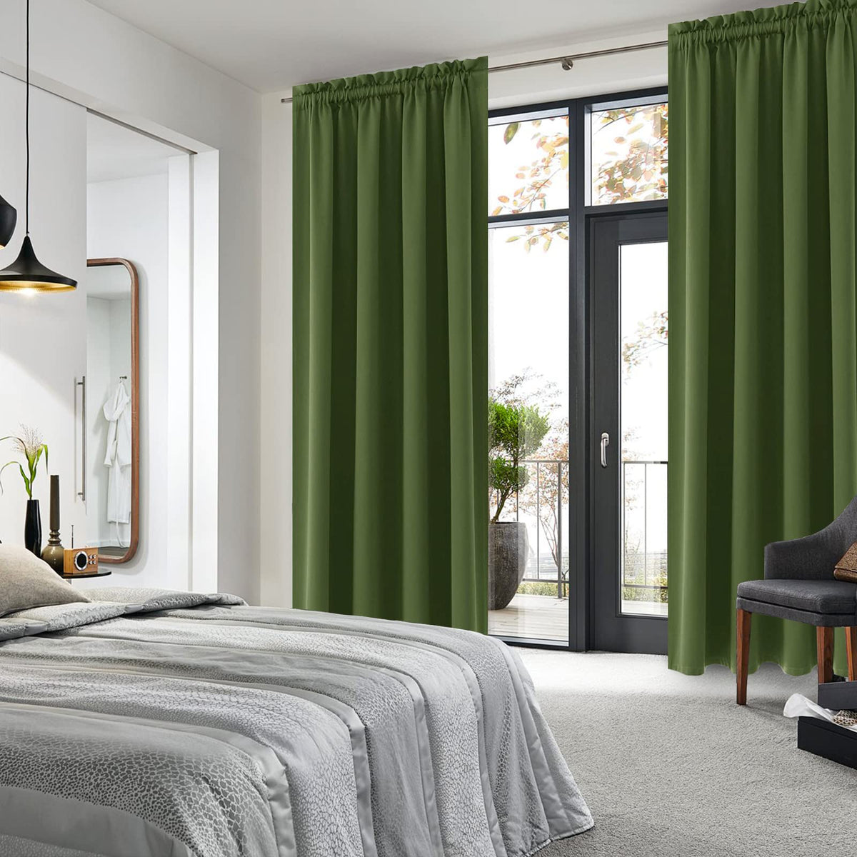 Blackout Curtains for Bedroom 52 x 84 Inch Long Olive Green 2 Panels (2 Count)