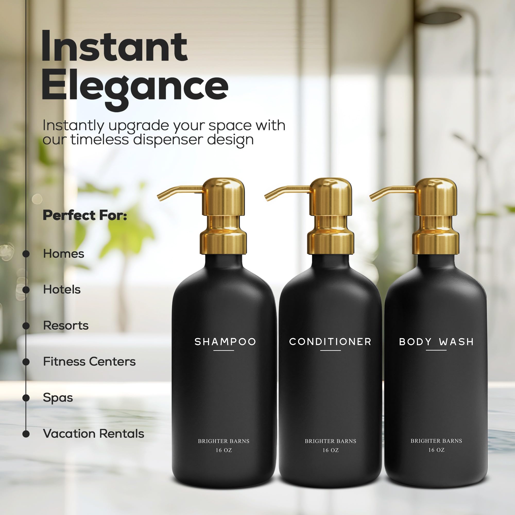 Luxury Shampoo and Conditioner Dispenser Set by Brighter Barns