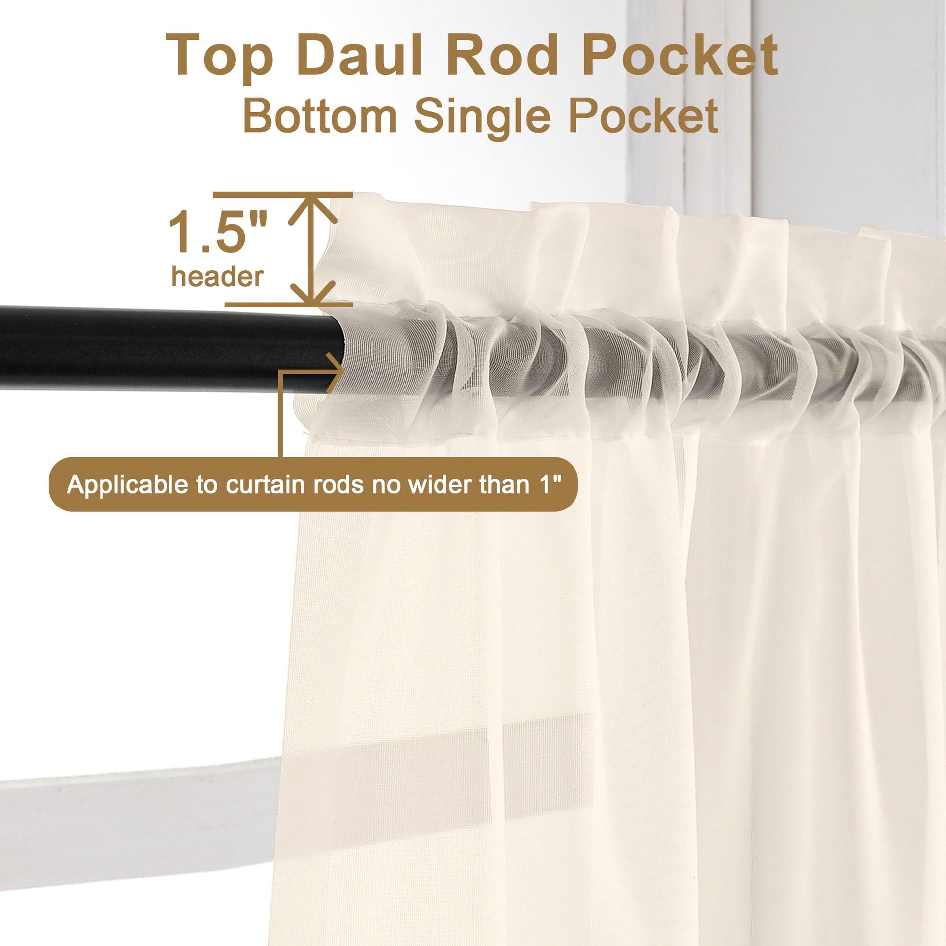 Cream Sheer Curtains 78 Inches Long 2 Panels Set for Living Room (2 Count)
