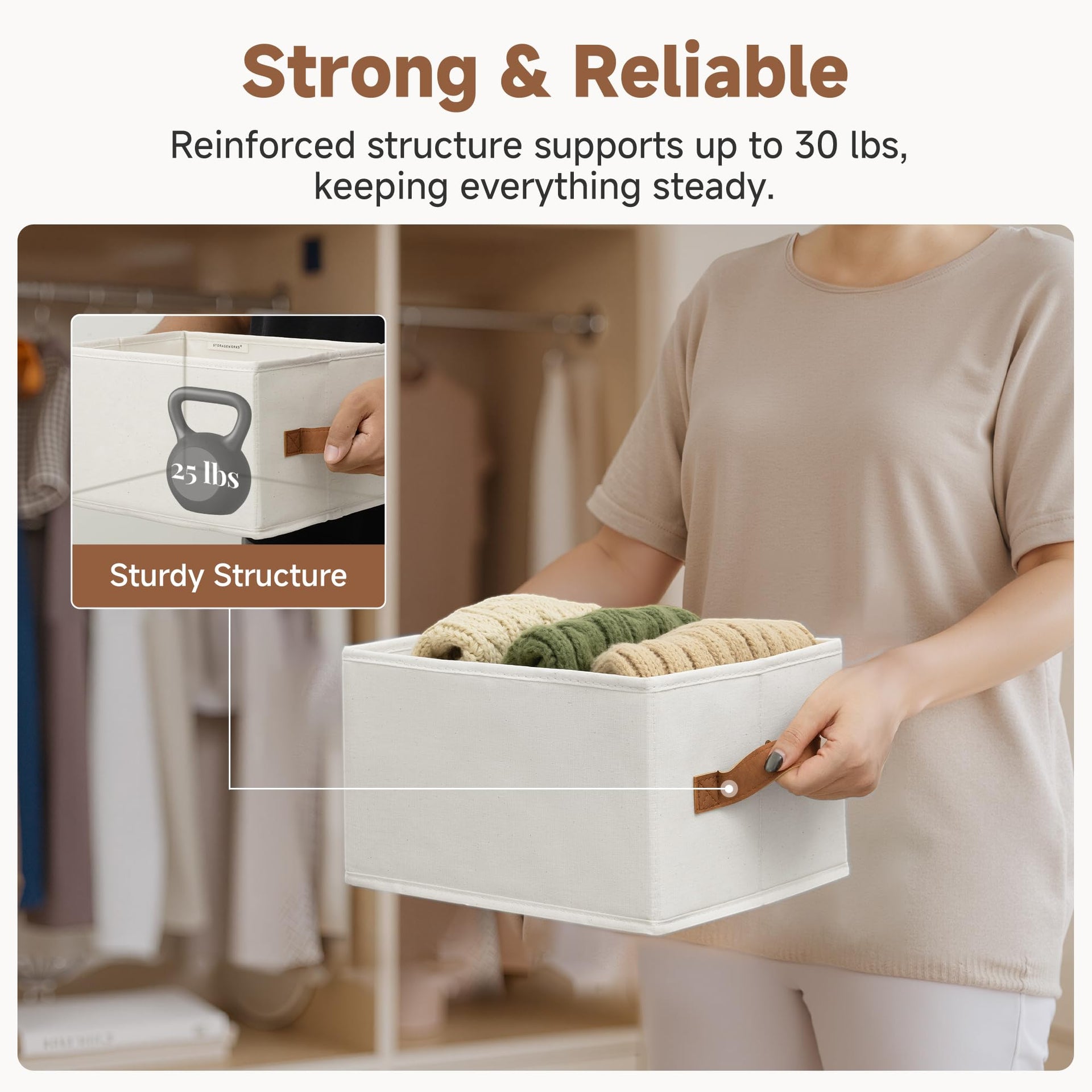 Closet Storage Bins with PU Handles (3 Count)
