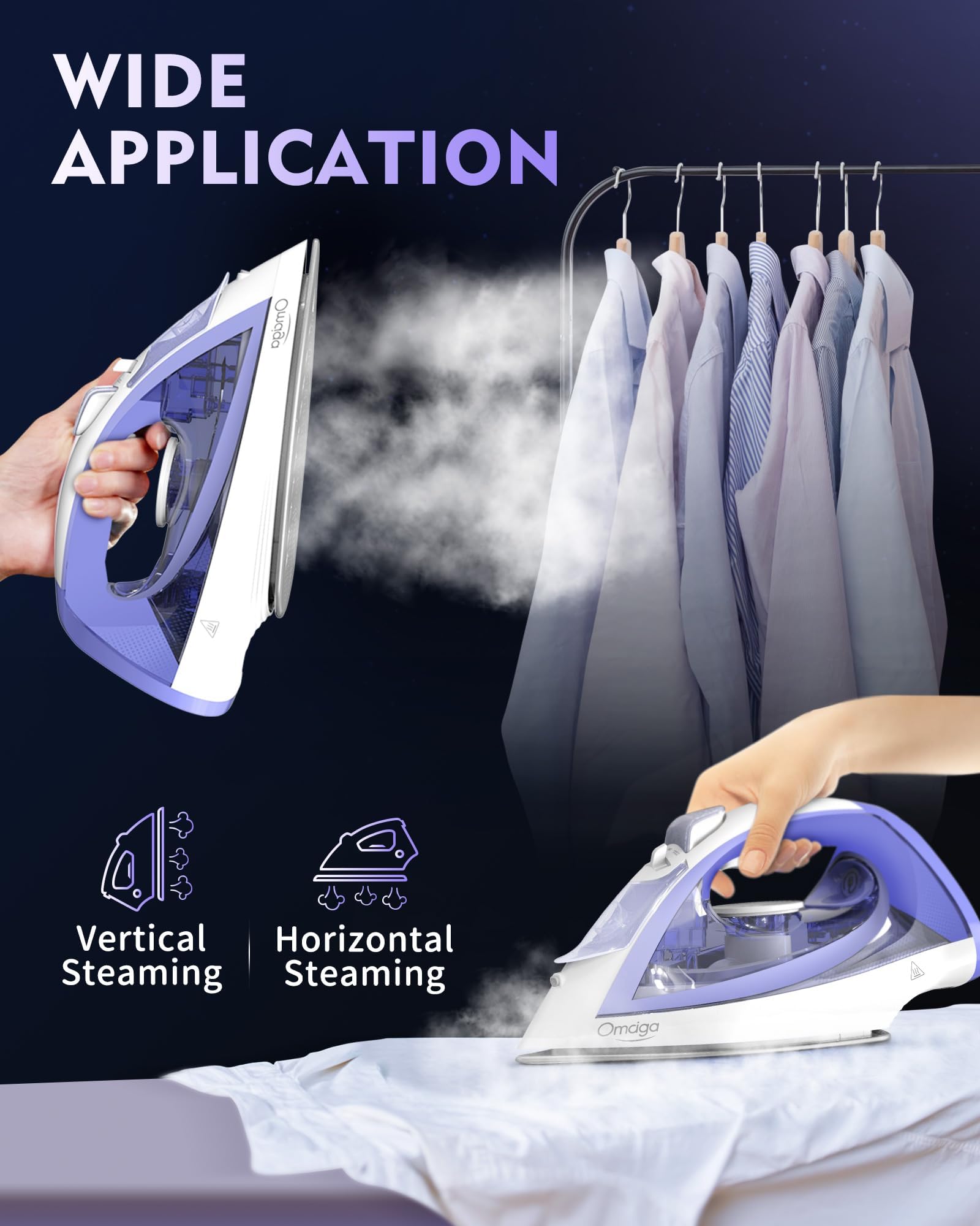 2-in-1 Cordless and Corded Steam Iron for Clothes, 1550W, Lavender