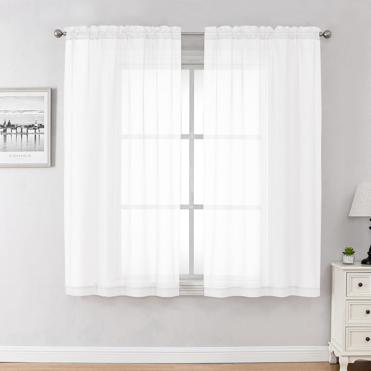 White Sheer Curtains 45 Inch Long 2 Panels