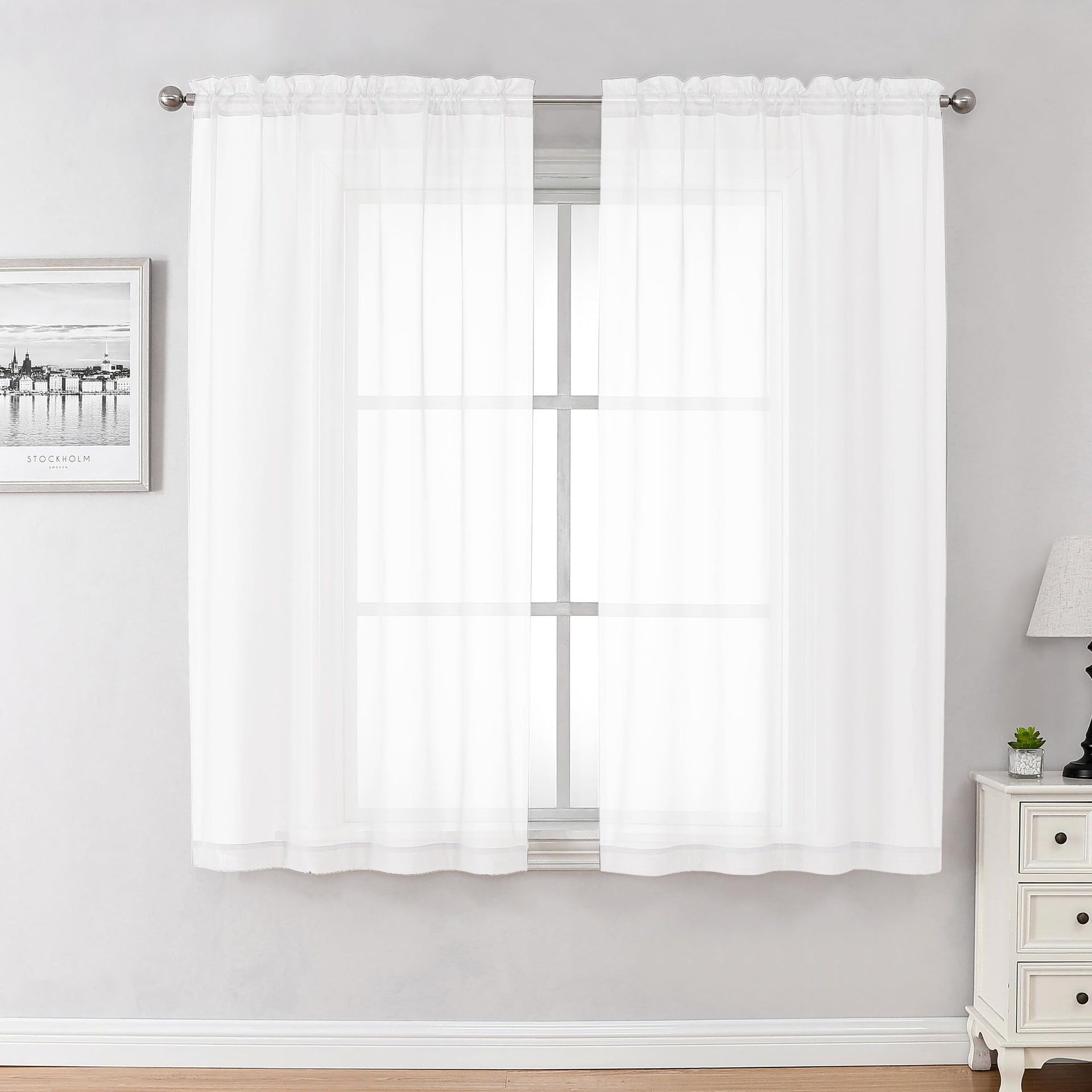 White Sheer Curtains 54 Inch Long 2 Panels (2 Count)