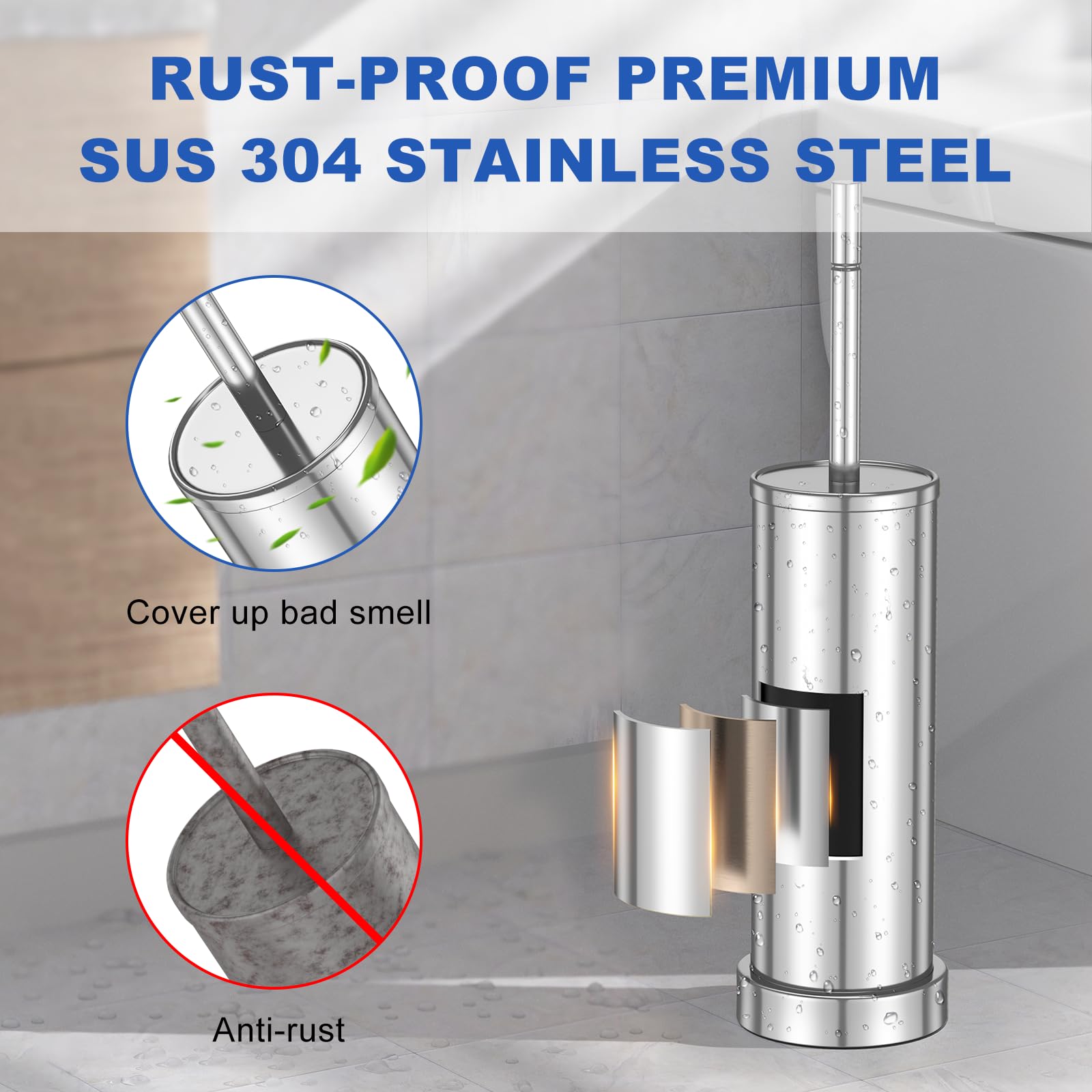 304 Stainless Steel Toilet Brush and Holder Set