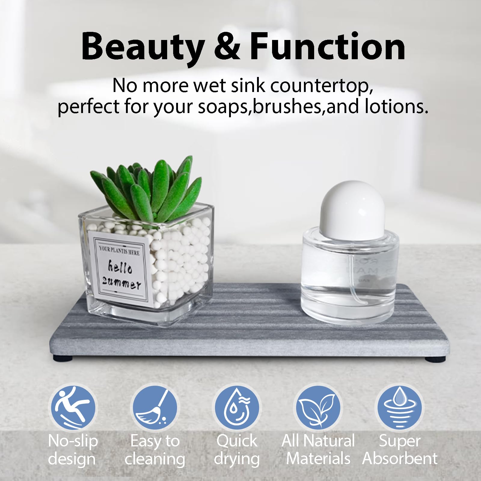 Diatomite Soap Dish Holder Water Absorbing Stone Tray Bathroom Countertop (2 Count)