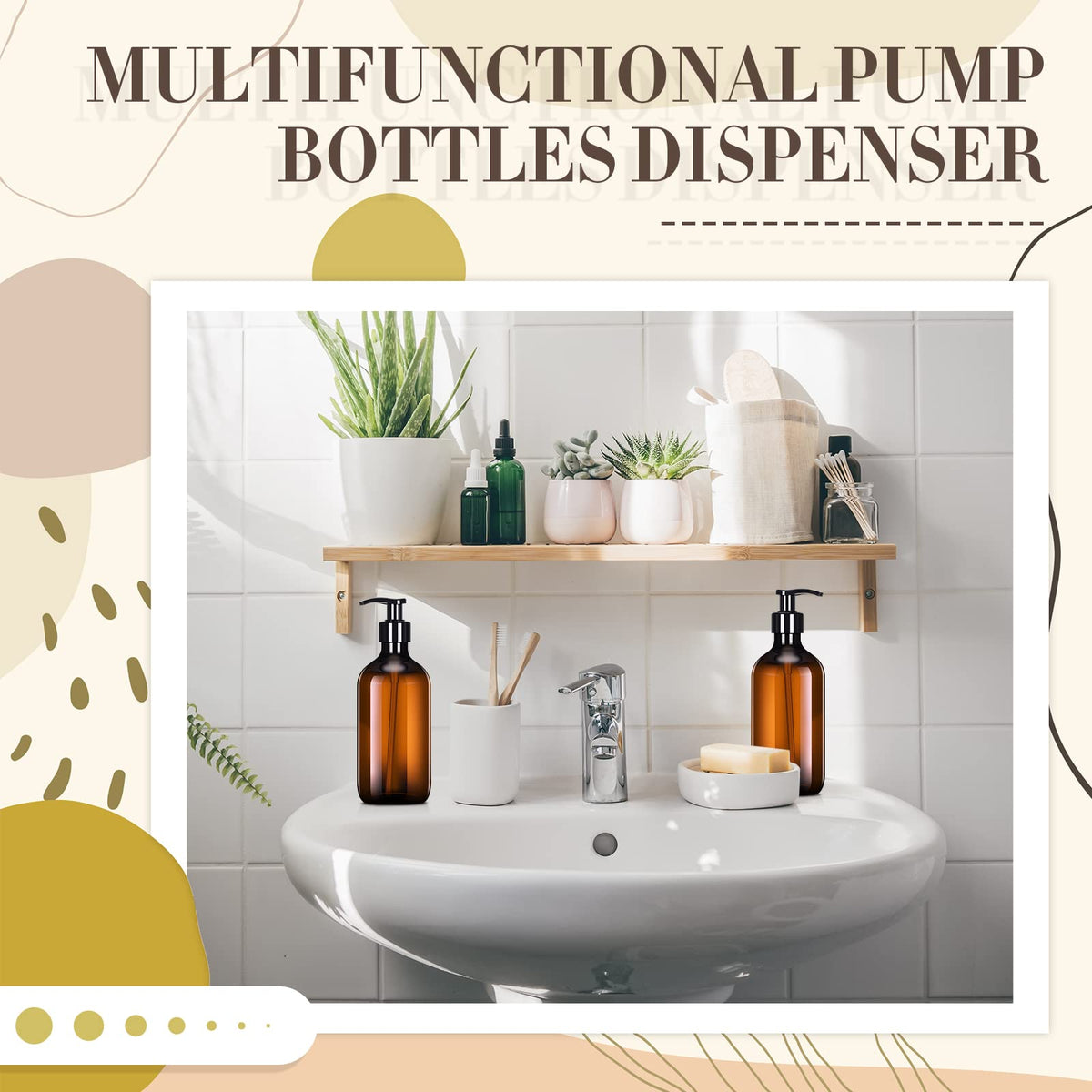 12 Pack Amber Plastic Pump Bottles Soap Dispenser (12 Count)