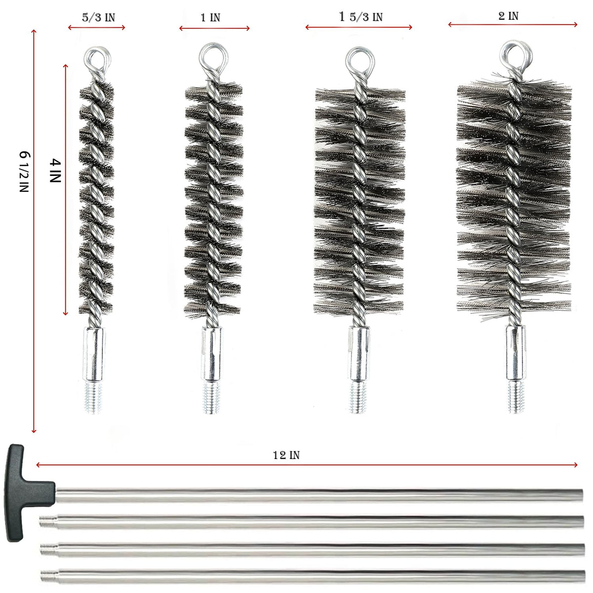 50 in Pipe Cleaning Brush Set with Stainless Steel Bristles