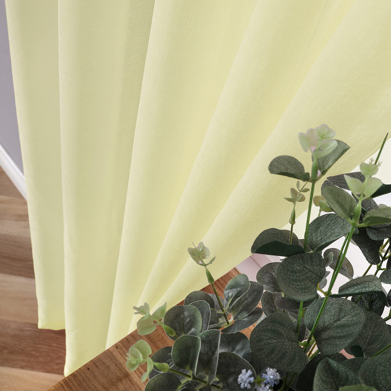 Sheer Curtains Living Room Linen Textured Curtain Sheers Light Filtering Voile Rod Pocket Curtains for Bedroom (2 Count)