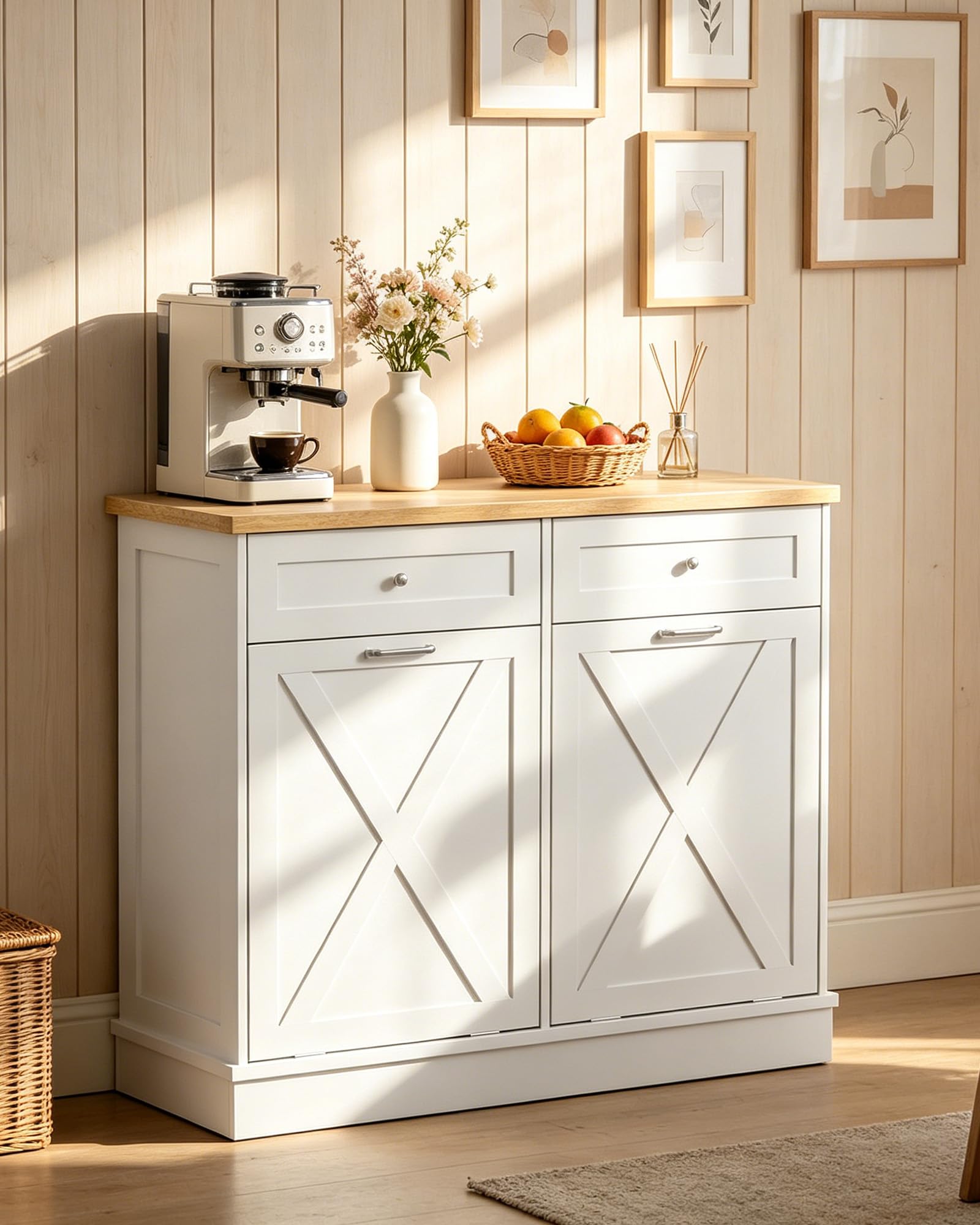 2x10 Gallon Tilt Out Trash Cabinet with Hideaway Drawers
