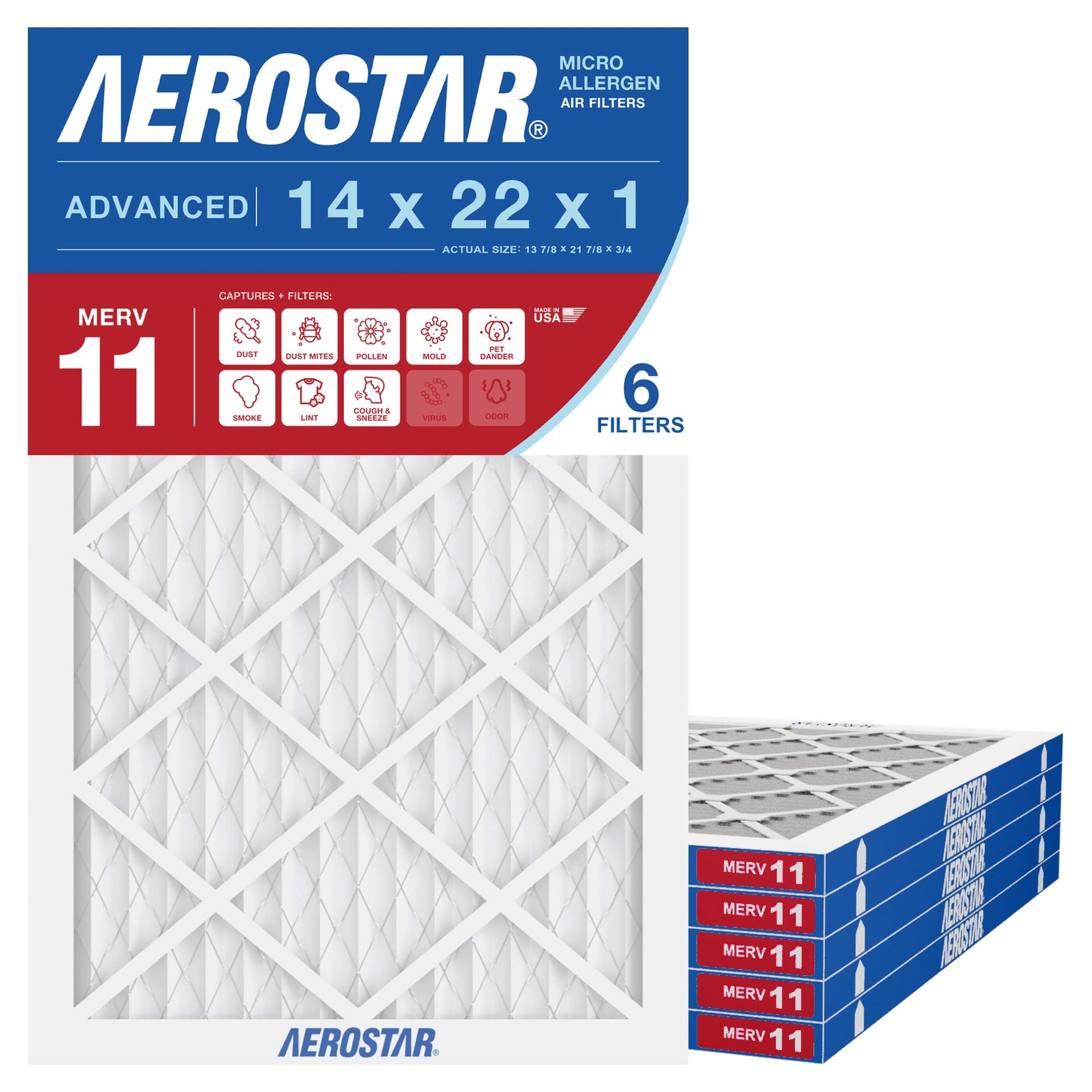 Air Filter 14x22x1 MERV 11 AC Filter (6 Count)