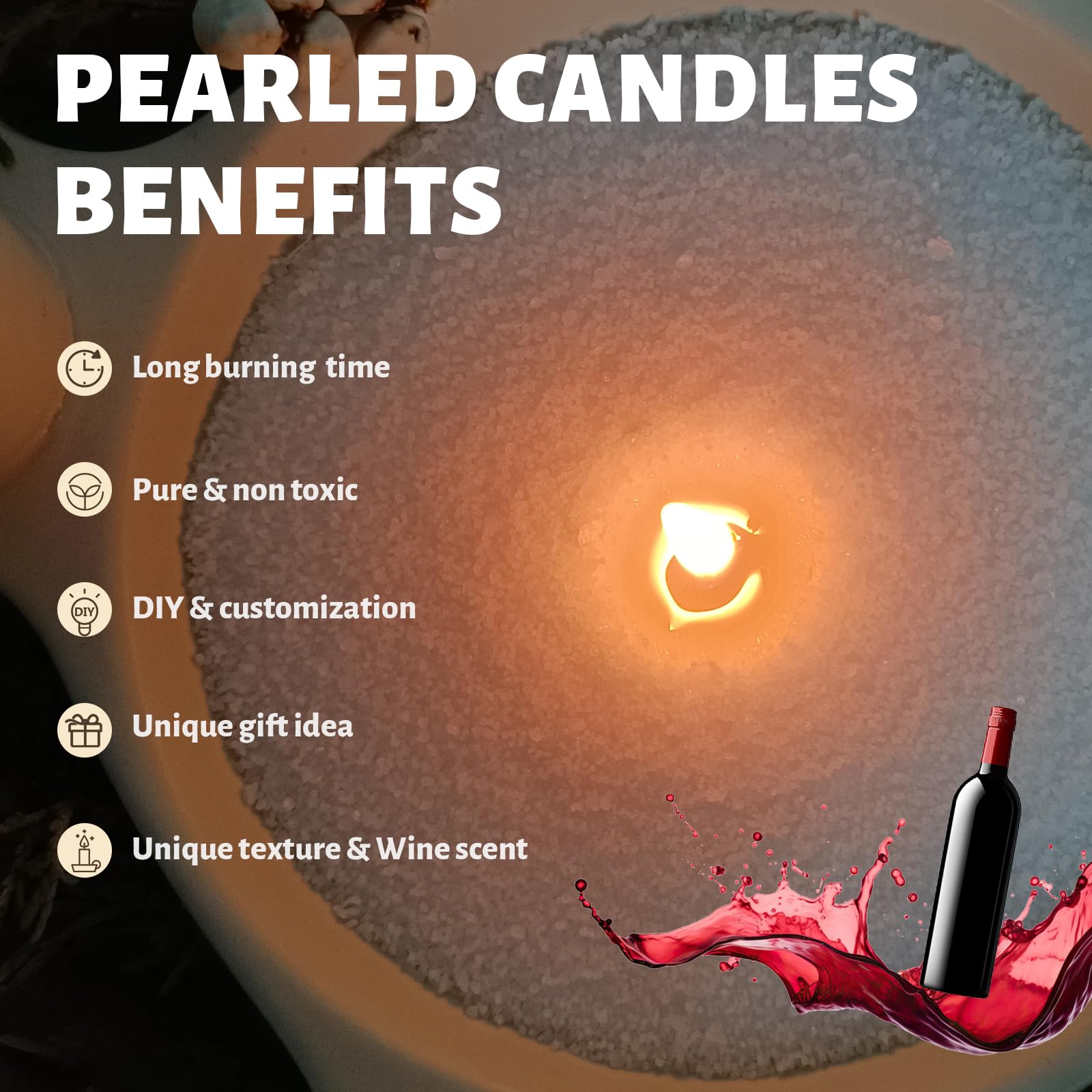 Wine Scented White Pearled Candle 18oz Luxury Sand Candle Granulated Wax (18 Ounce)