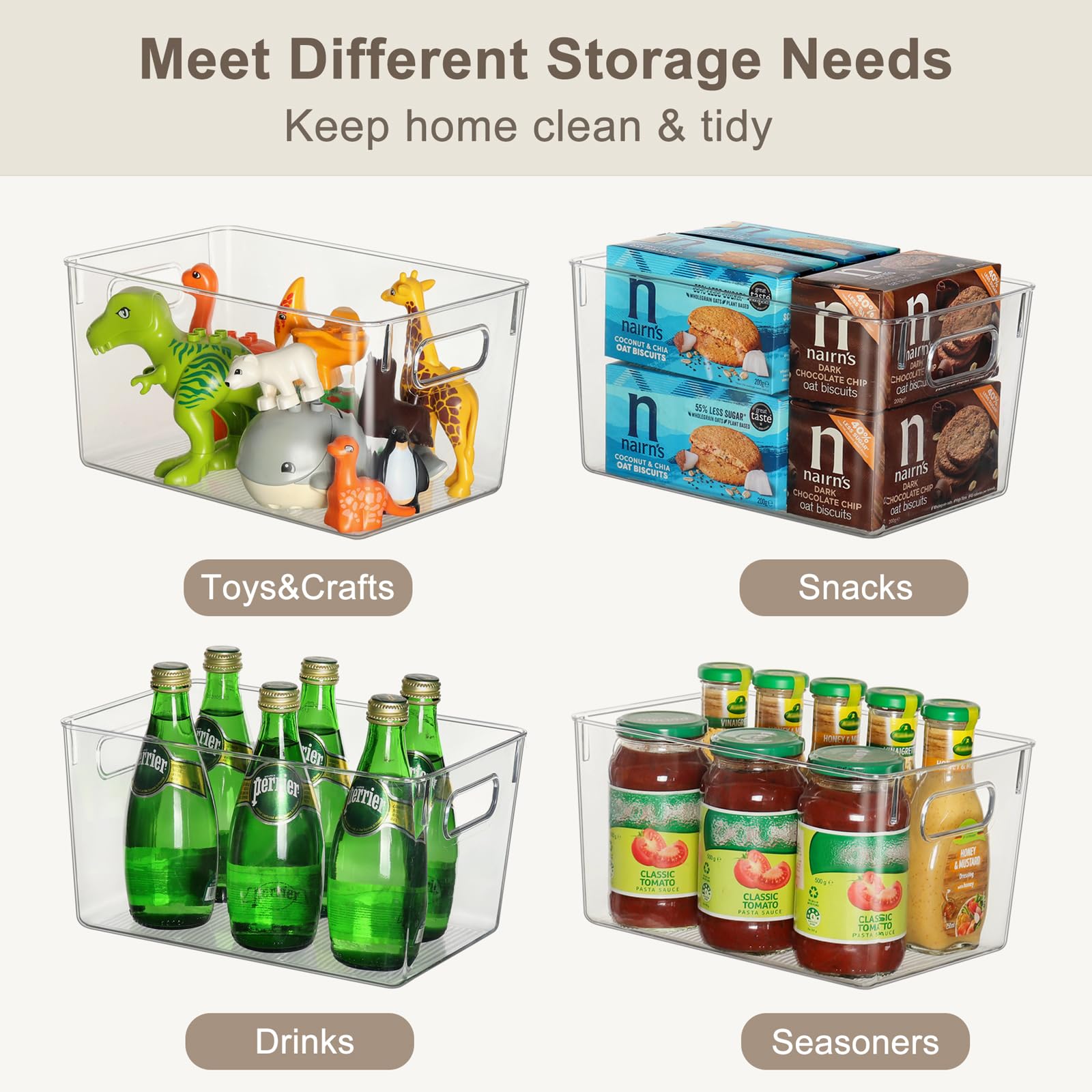 Clear Storage Bins 8 Pack for Pantry Organizers (8 Count)