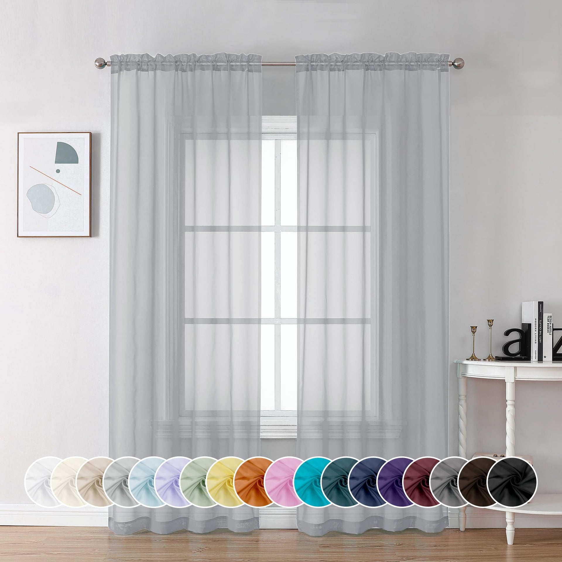 Light Grey Sheer Curtains 84 Inches Long (2 Count)