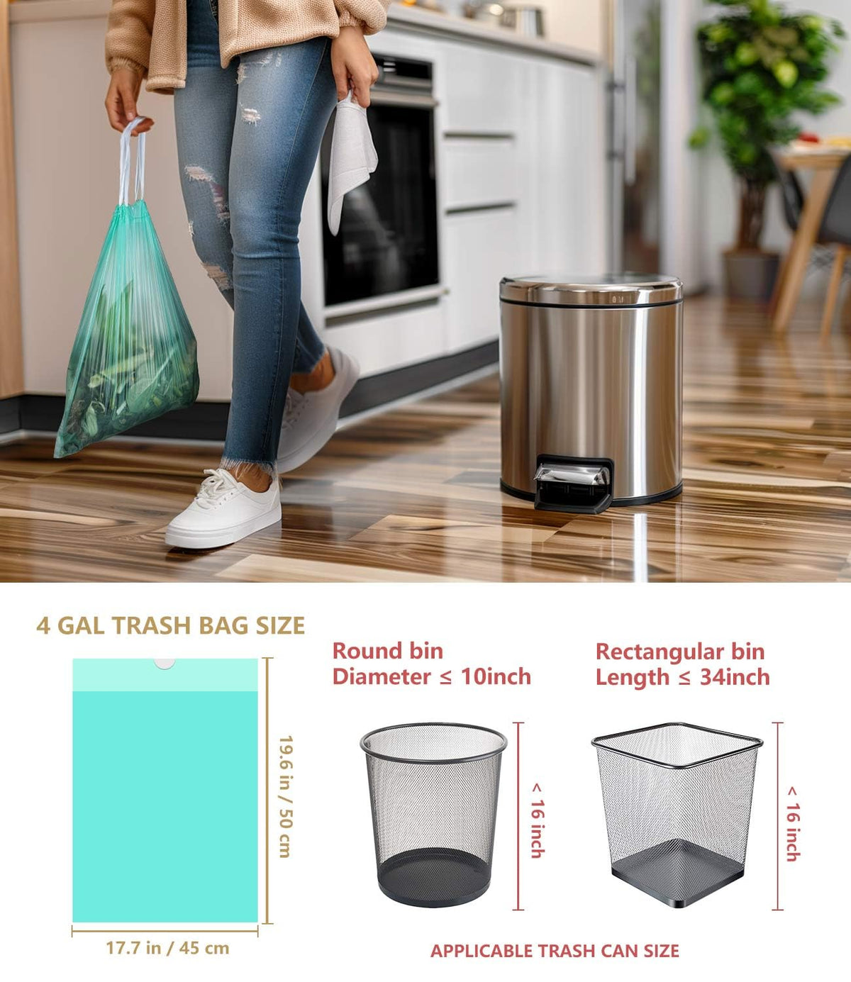 Compostable Trash Bags 4 Gallon Drawstring Trash Bags (100 Count)