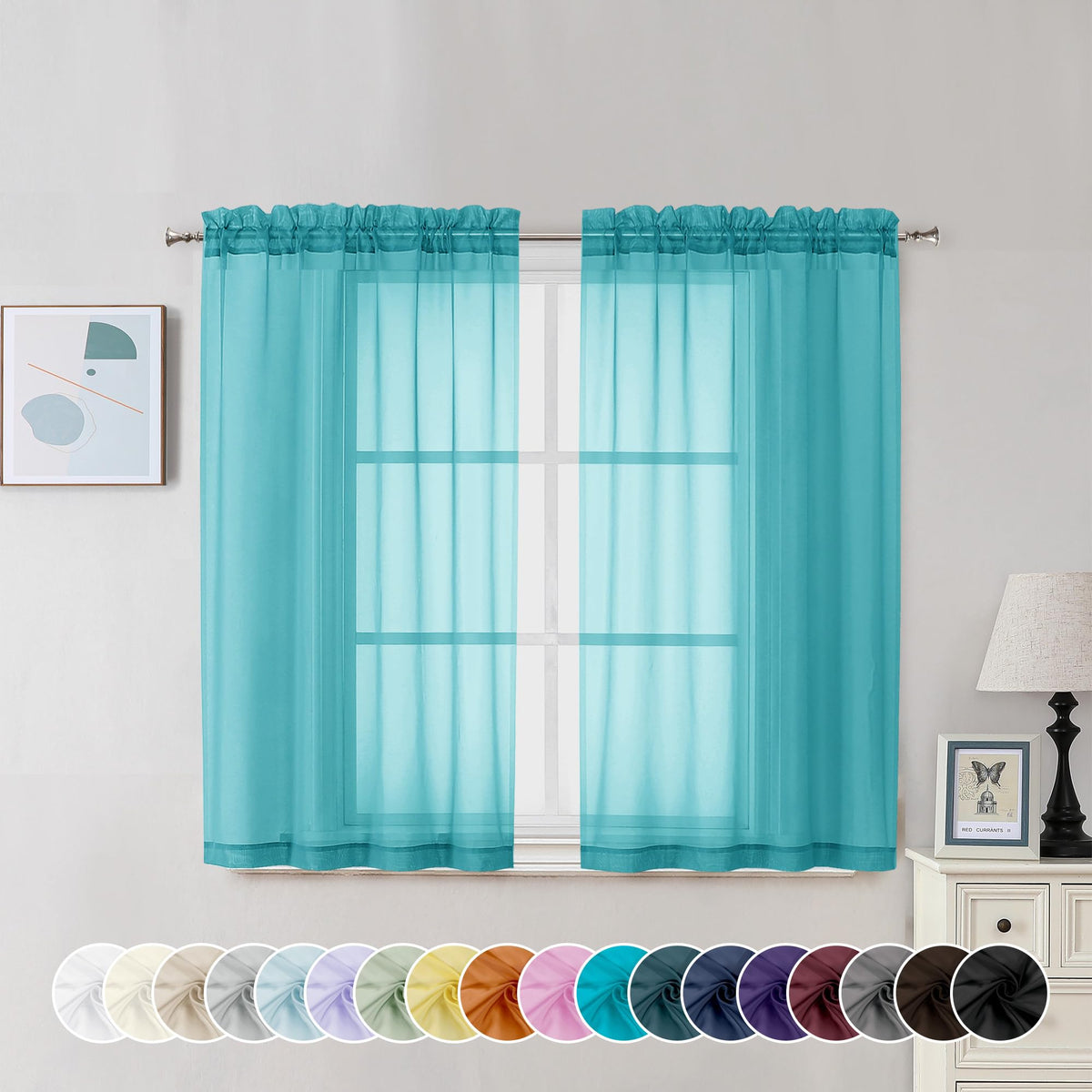 Turquoise Sheer Curtains 45 Inch Long 2 Panels (2 Count)