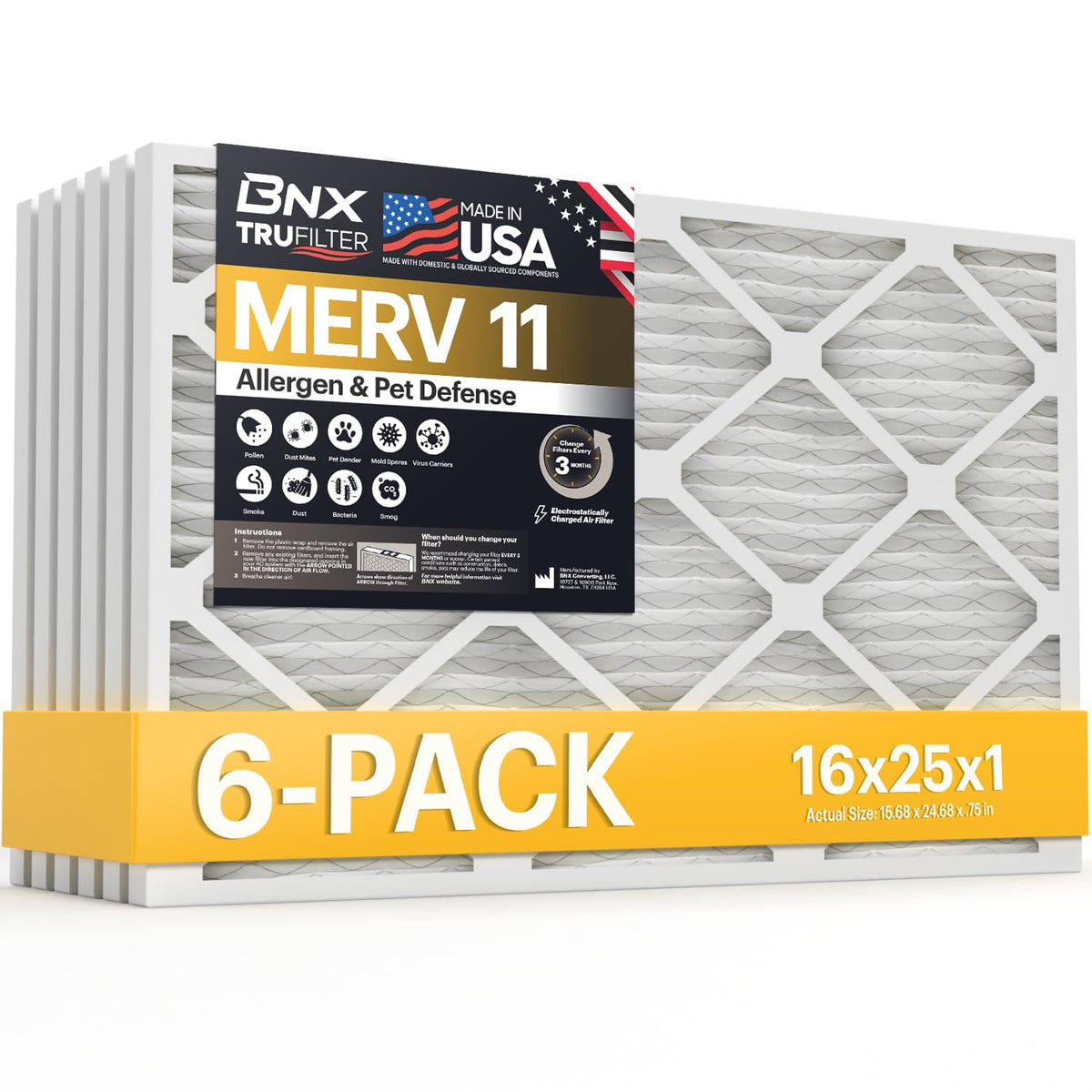 TruFilter 16x25x1 Air Filter MERV 11 (6 Count)