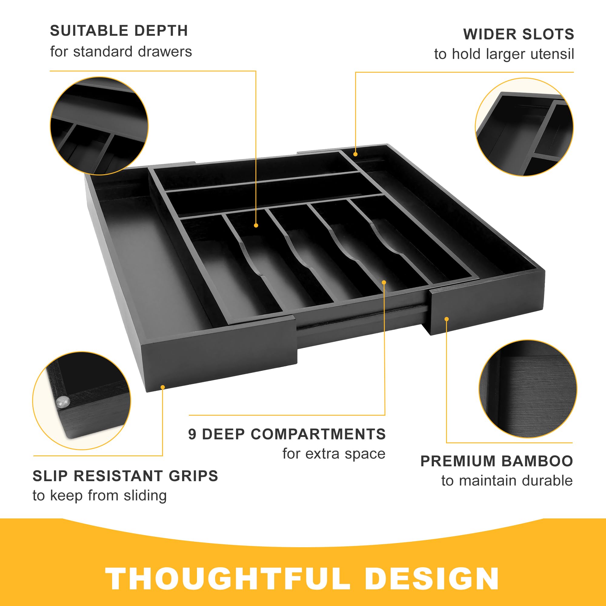 Large Premium Bamboo Silverware Organizer