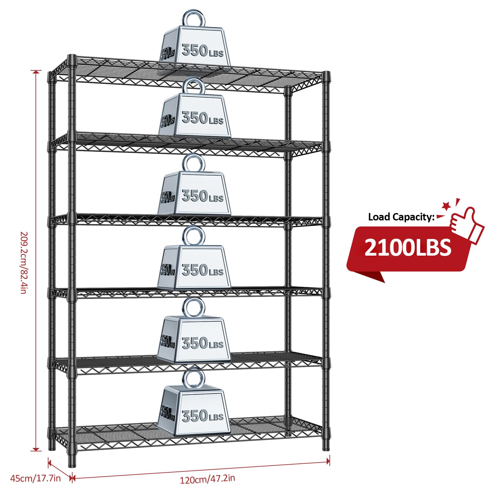 6 Tier Heavy Duty Metal Wire Shelving Unit