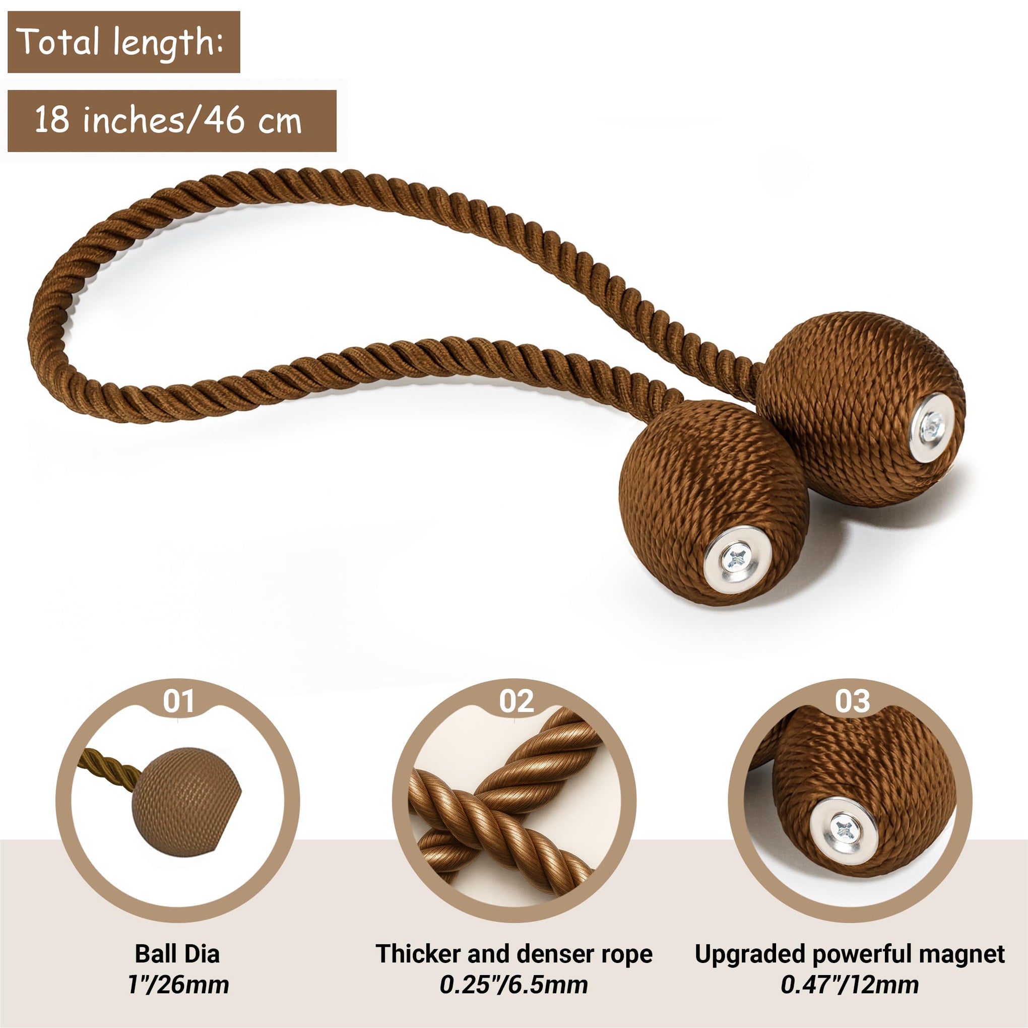 Magnetic Curtain Tiebacks Dark Brown 6pcs (6 Count)