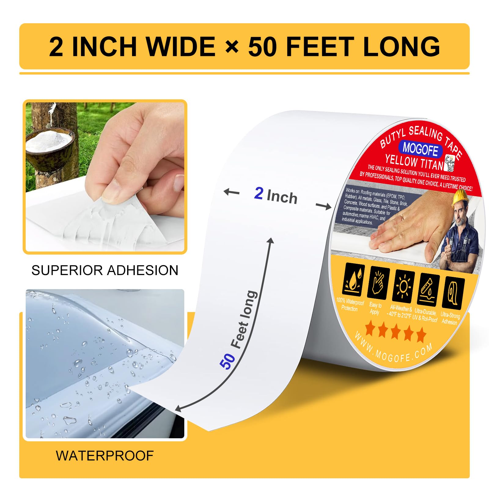Yellow Titan RV Roof Sealant Tape White 2 in x 50 ft Waterproof Tape