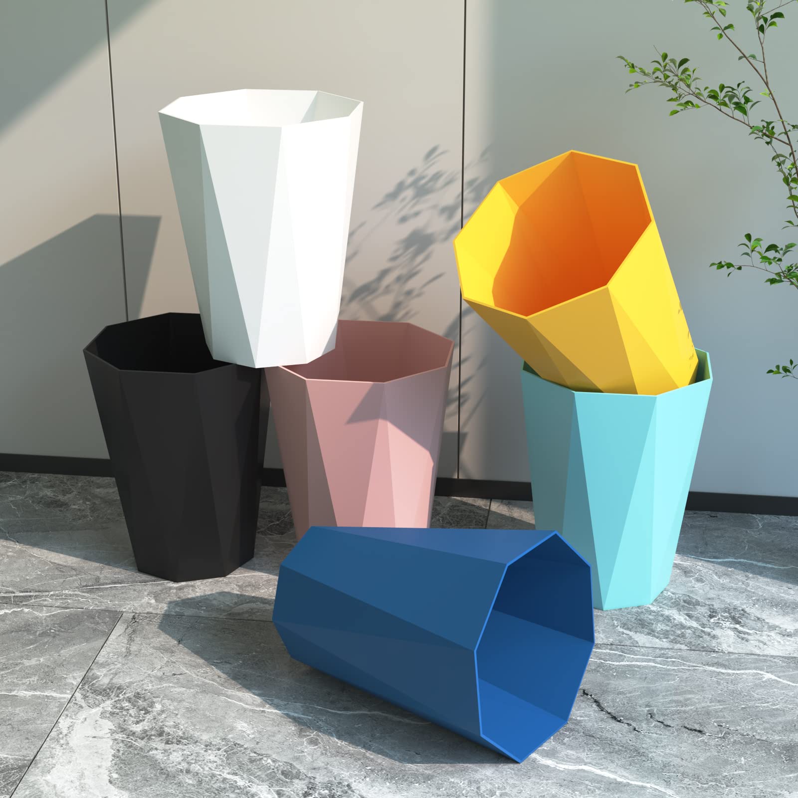 6pcs Trash Can Wastebasket Plastic 2.6 Gallon Garbage Can Container Rubbish Trash Bin Paper Basket Office Organizer for Bedroom Office Bathroom (6 Count)
