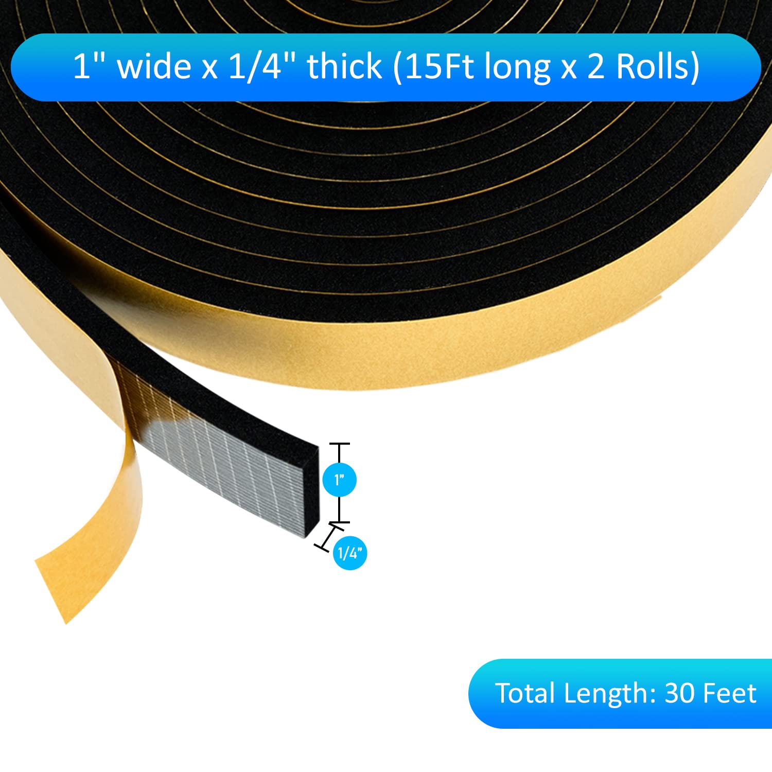 High Density Foam Weather Stripping Door Seal Strip Insulation Tape Roll for Insulating Door Frame (30 Foot)