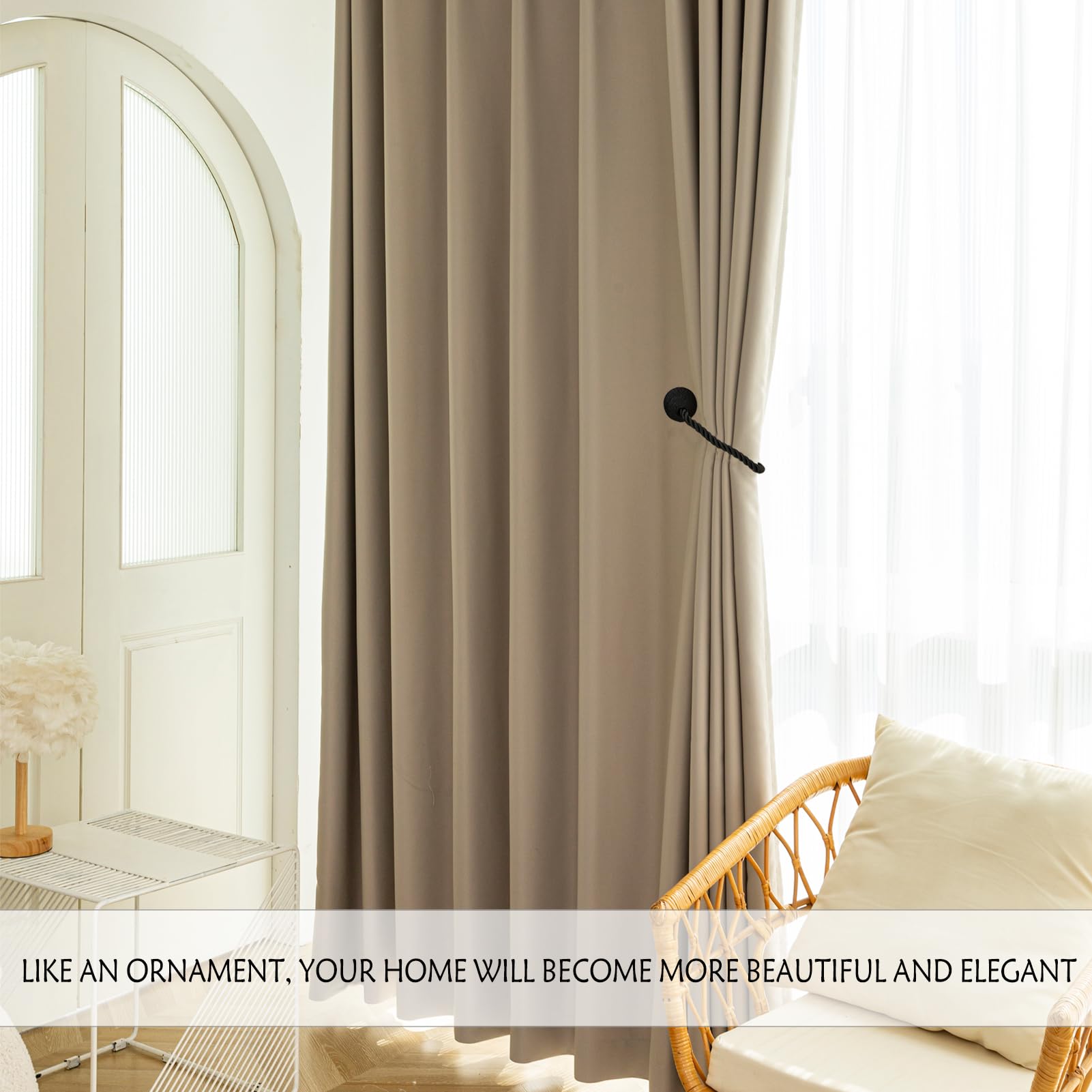 Magnetic Curtain Tiebacks Rope Curtain Tie Backs for Curtains 4 Pack Curtain Holders for Drapes Decorative Window Curtain Holdbacks