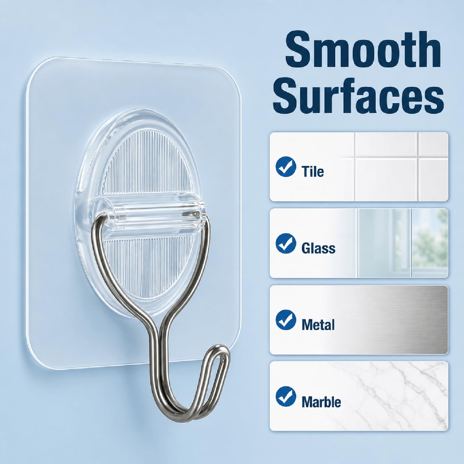 Clear Adhesive Wall Hooks (10 Count)