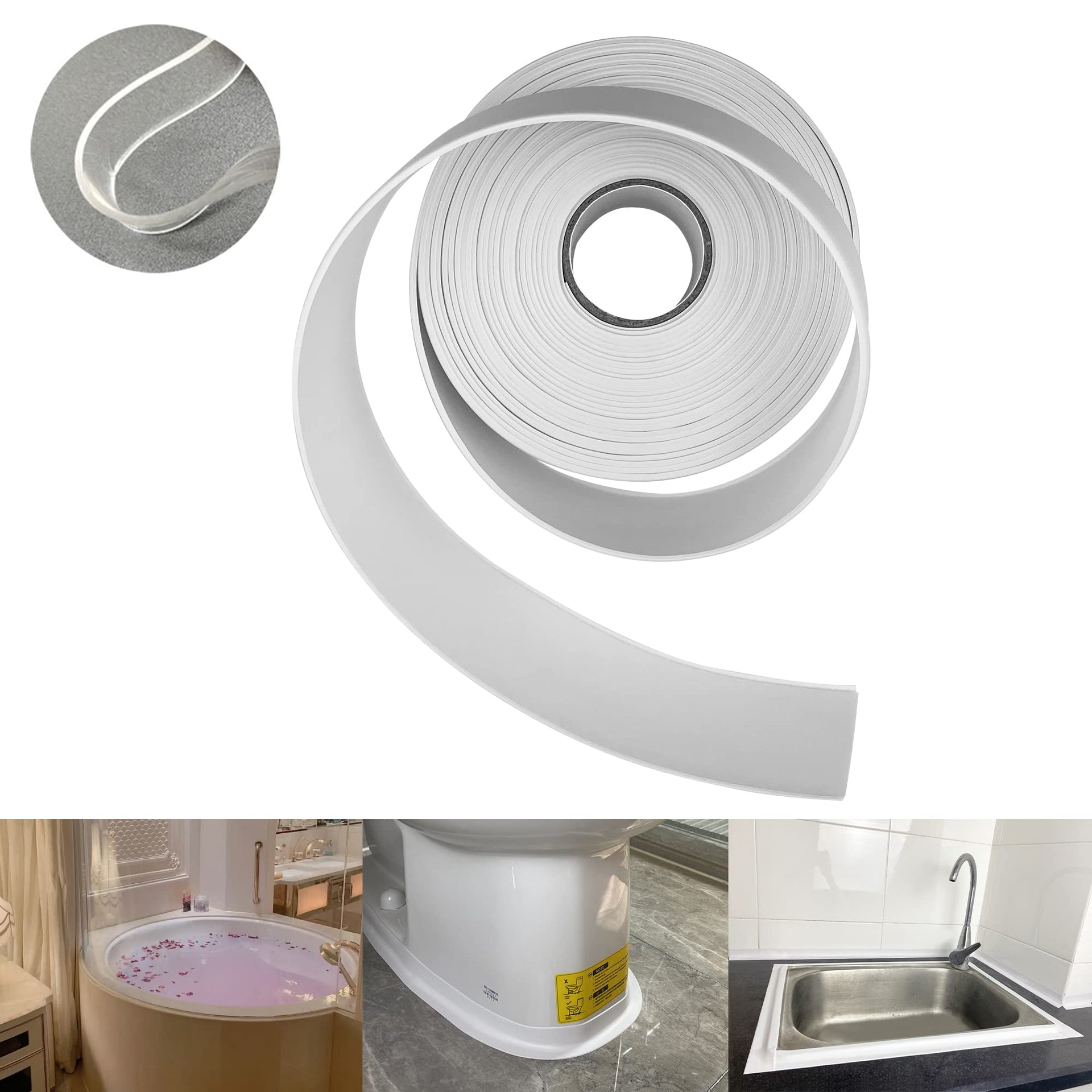 White 1.5" x19.7ft Peel and Stick Caulk Tape for Toilet (19.7 Foot)