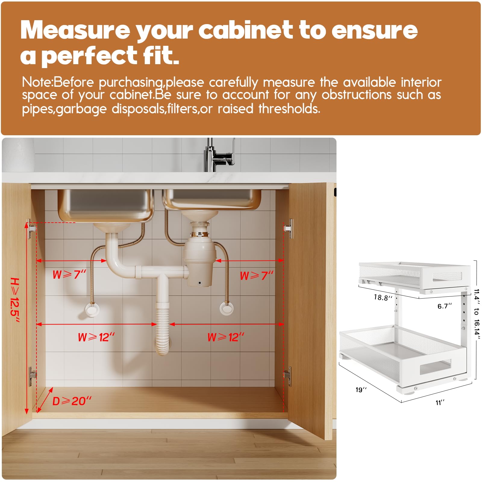 2 Pack 19IN Depth Under Sink Storage Organizer (2 Count)