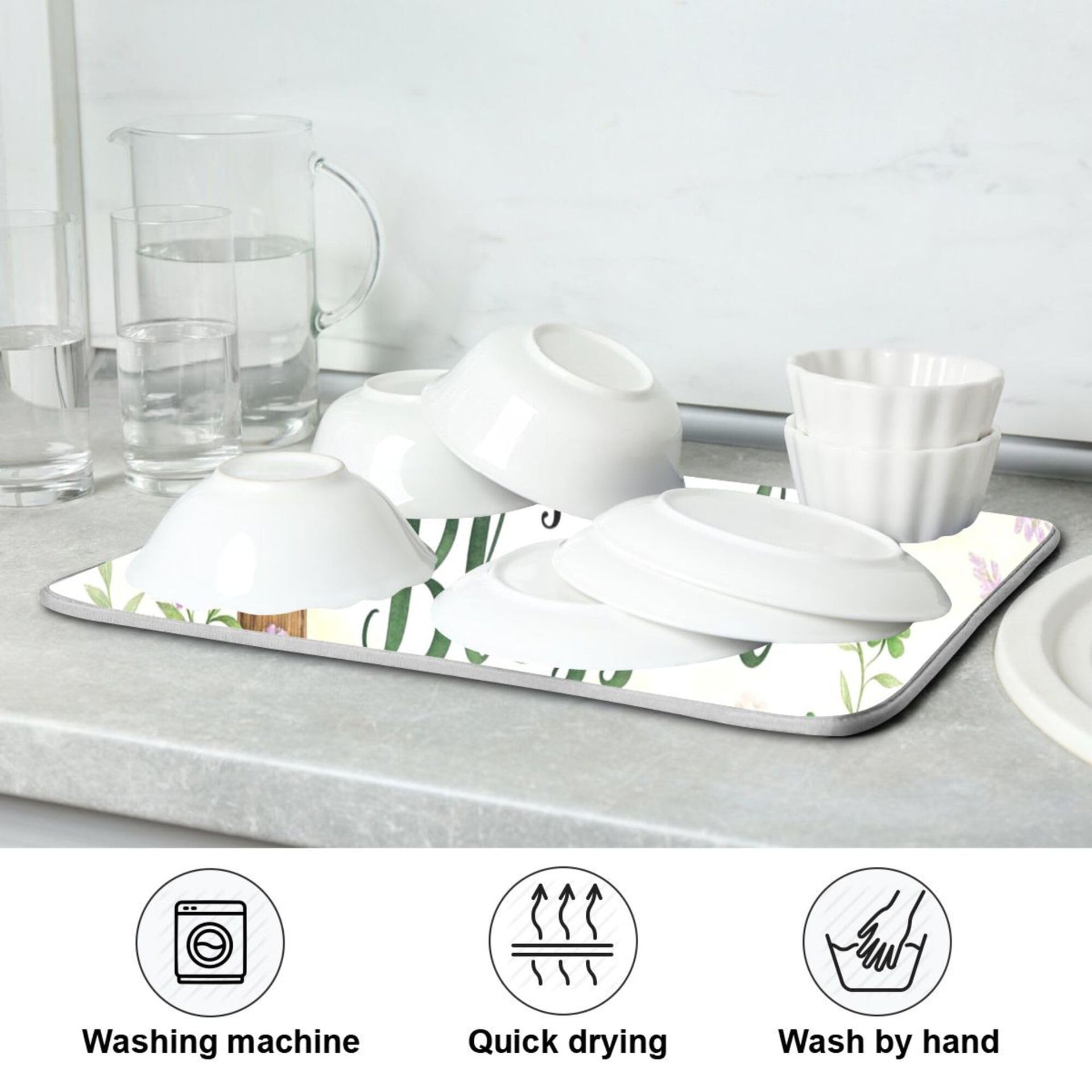 St.Patrick Days Dish Drying Mat for Kitchen Countertop 16x18 Green Shamrock Blessed Cross Small Drying Mat Reusable Quick Dry Dish Sink Mats Easy Clean Decorative Essentials