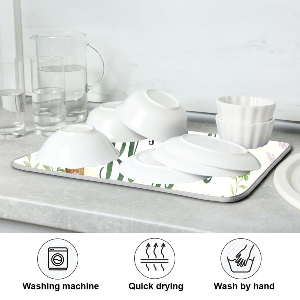 St.Patrick Days Dish Drying Mat for Kitchen Countertop 18x24 Green Shamrock Blessed Cross Large Drying Mat Reusable Quick Dry Dish Sink Mats Easy Clean Decorative Essentials