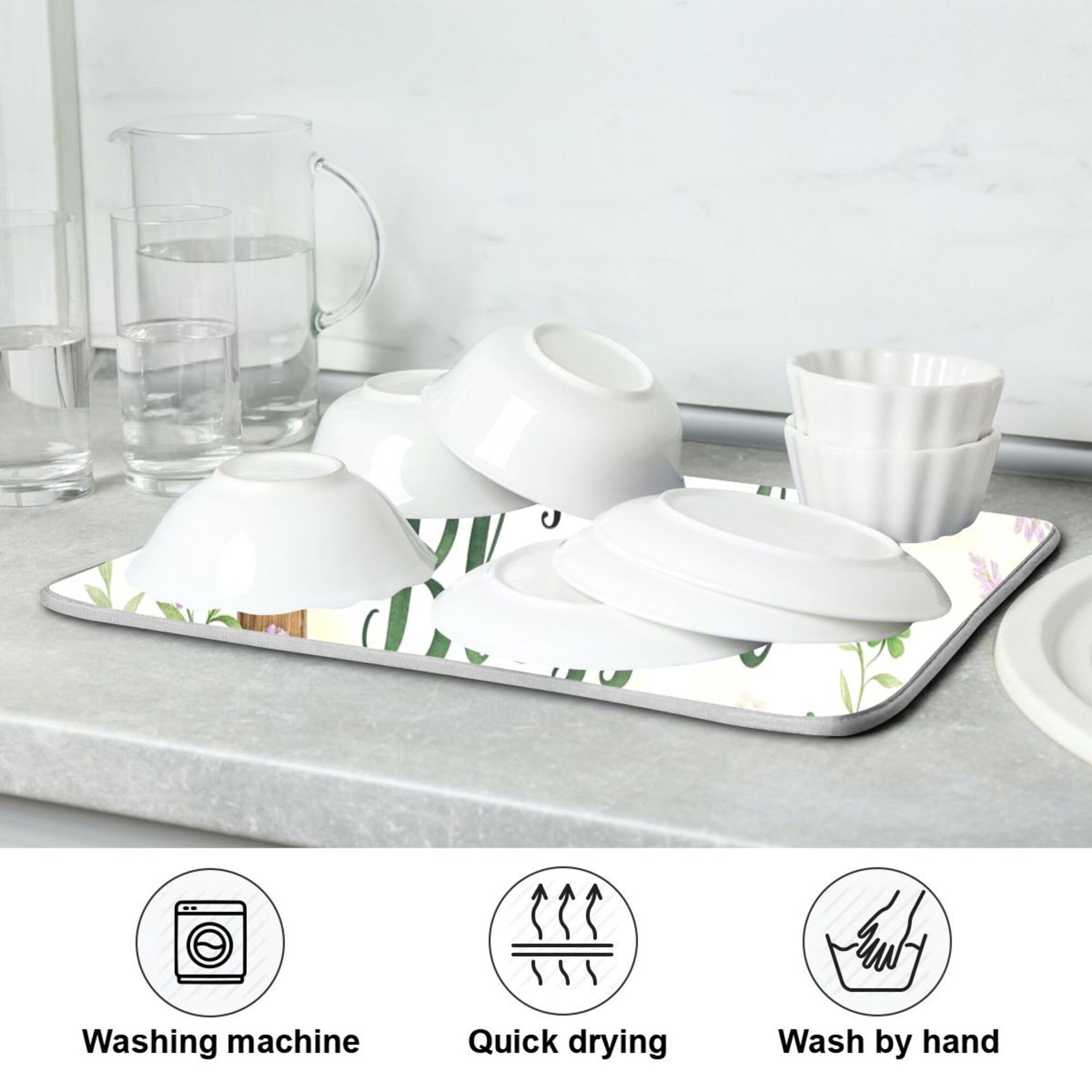 St.Patrick Days Dish Drying Mat for Kitchen Countertop 18x24 Green Shamrock Blessed Cross Large Drying Mat Reusable Quick Dry Dish Sink Mats Easy Clean Decorative Essentials