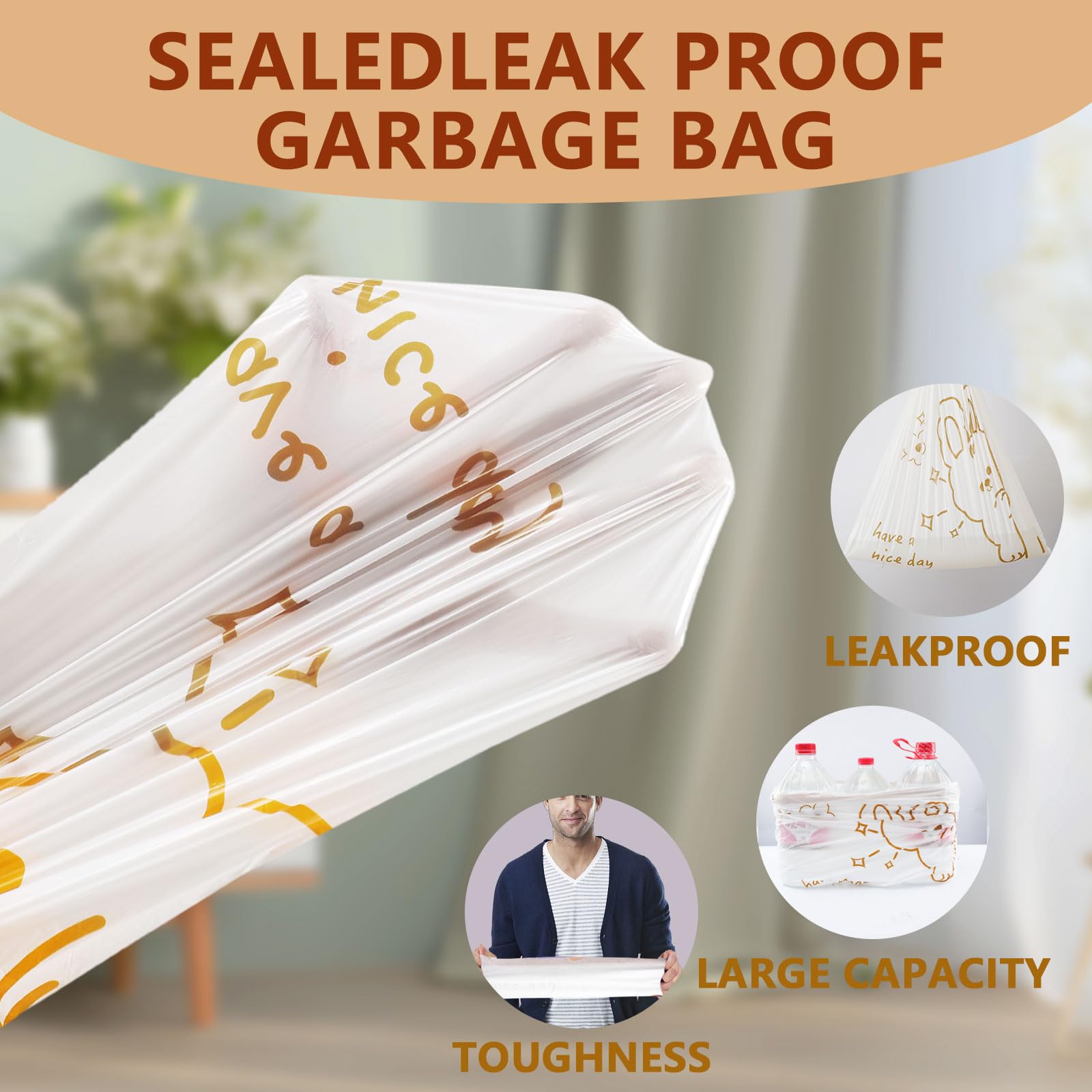 13 Gallon Trash Bags with Cute Rabbit Printed & Drawstring (50 Count)